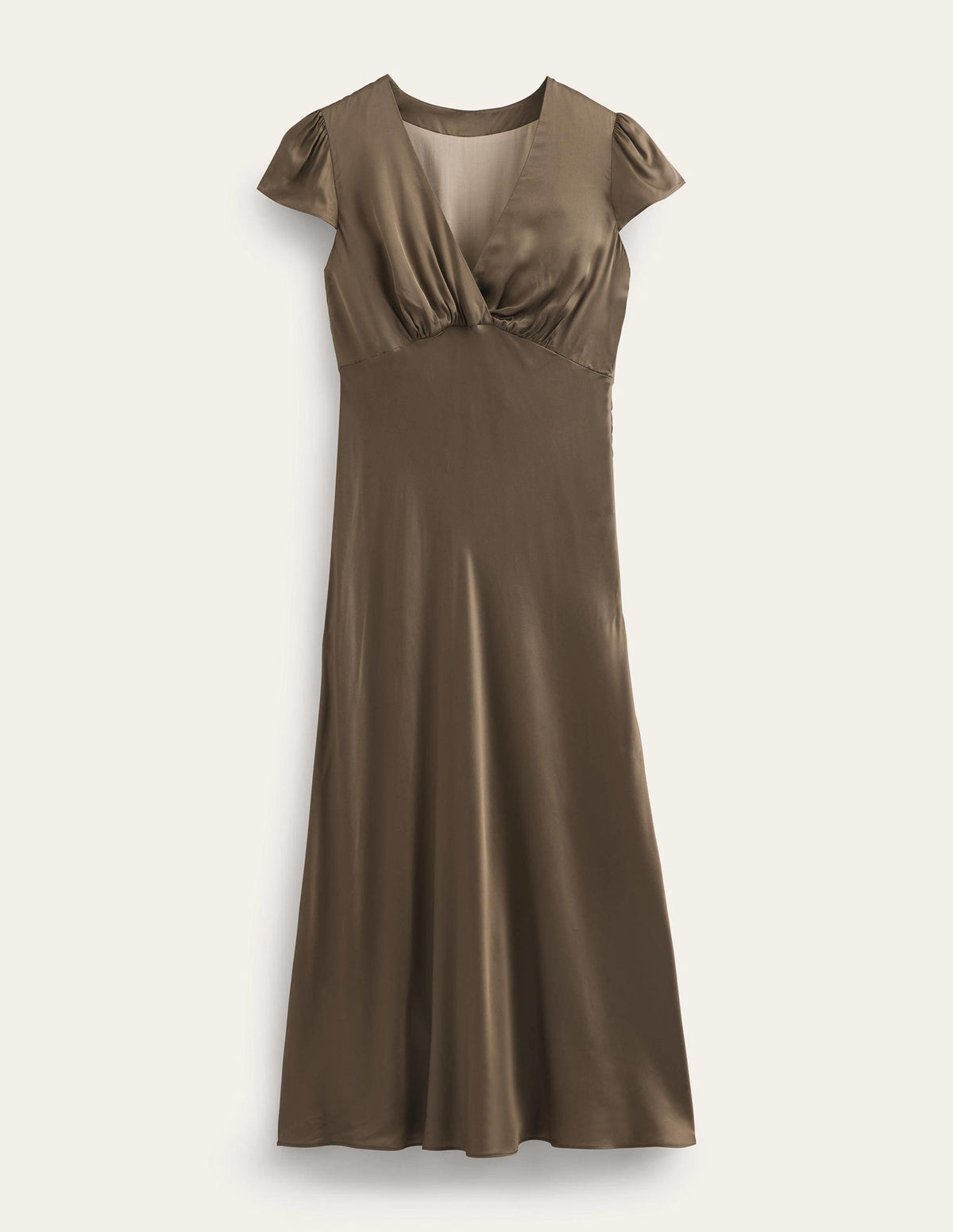 Satin Empire Midi Tea Dress-Khaki - Image 5