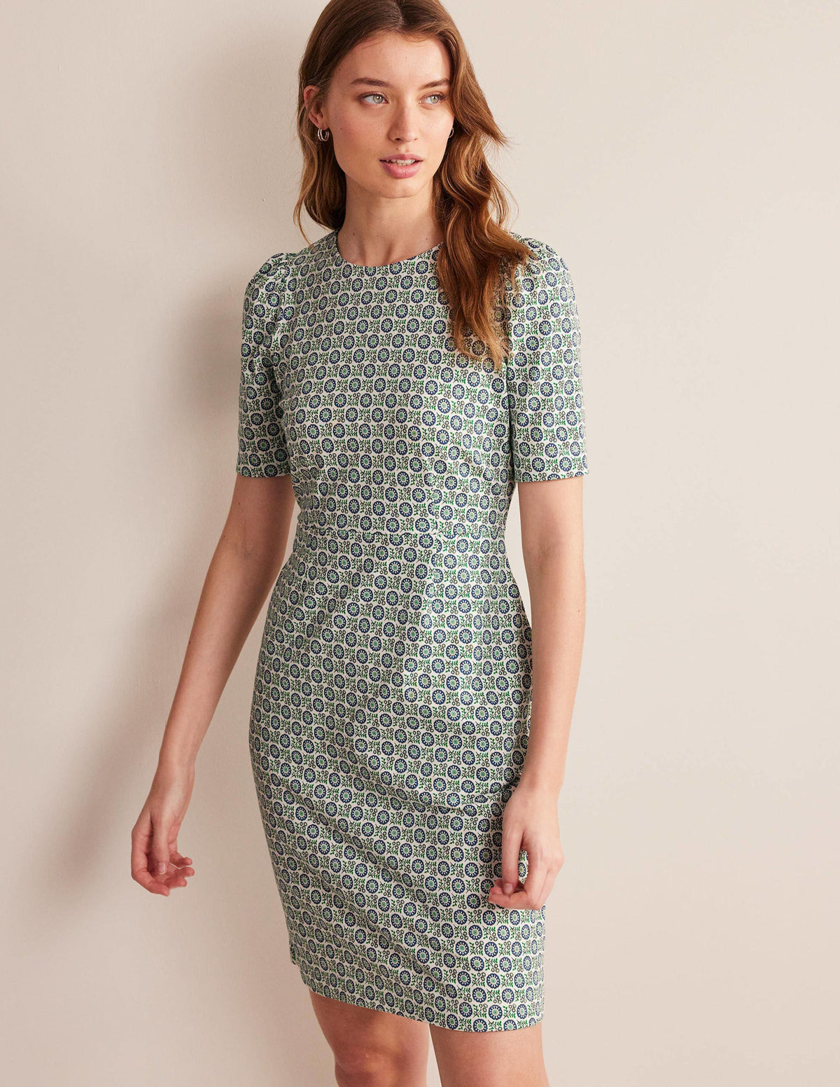 Zoe Jersey Dress-Aegean Blue, Sunflower Sprig-1
