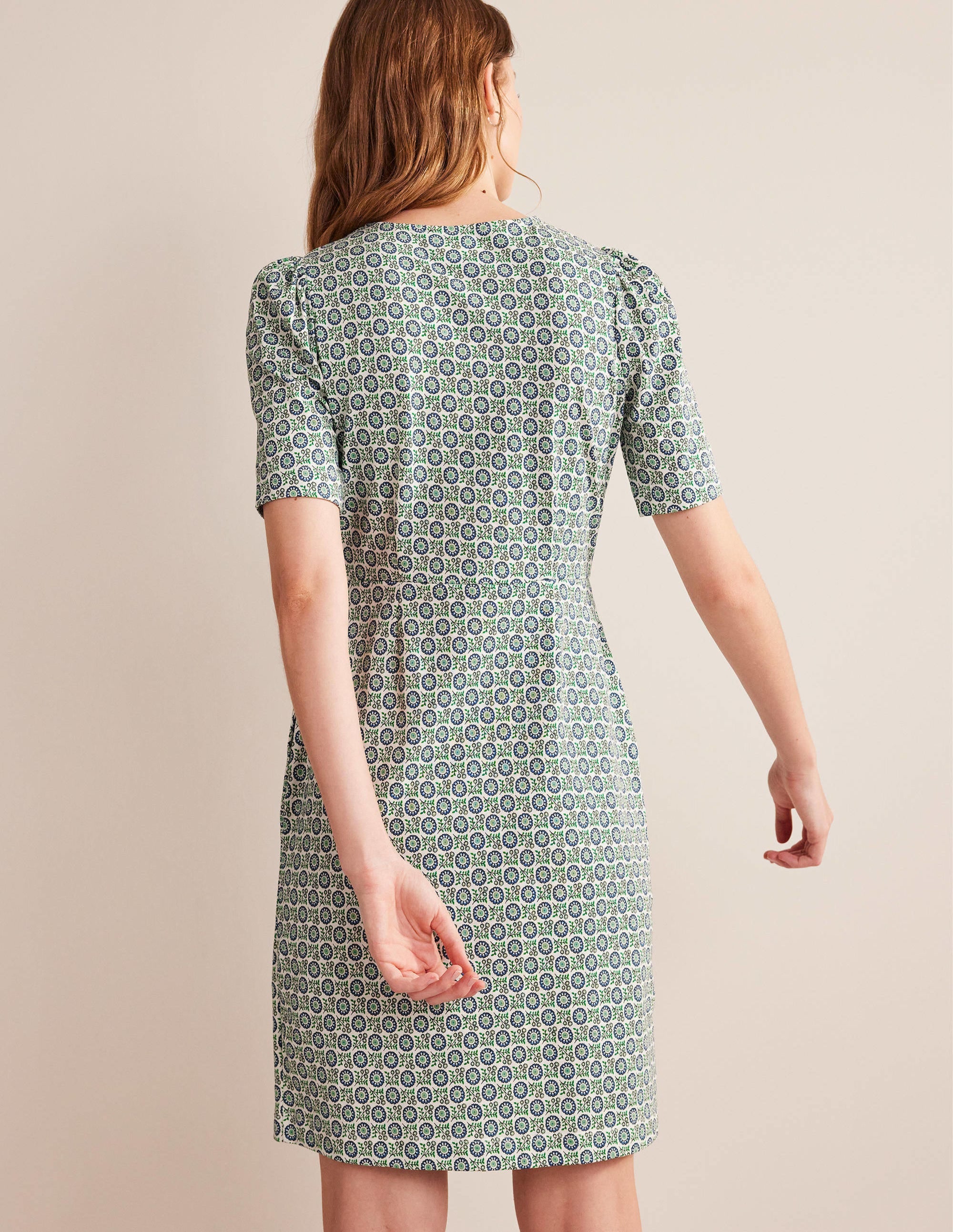 Zoe Jersey Dress-Aegean Blue, Sunflower Sprig - Image 3