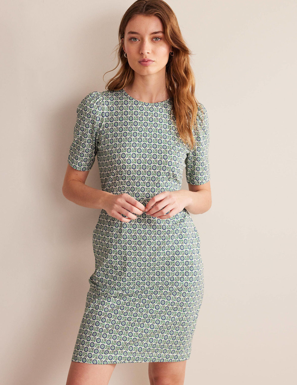 Zoe Jersey Dress-Aegean Blue, Sunflower Sprig-4
