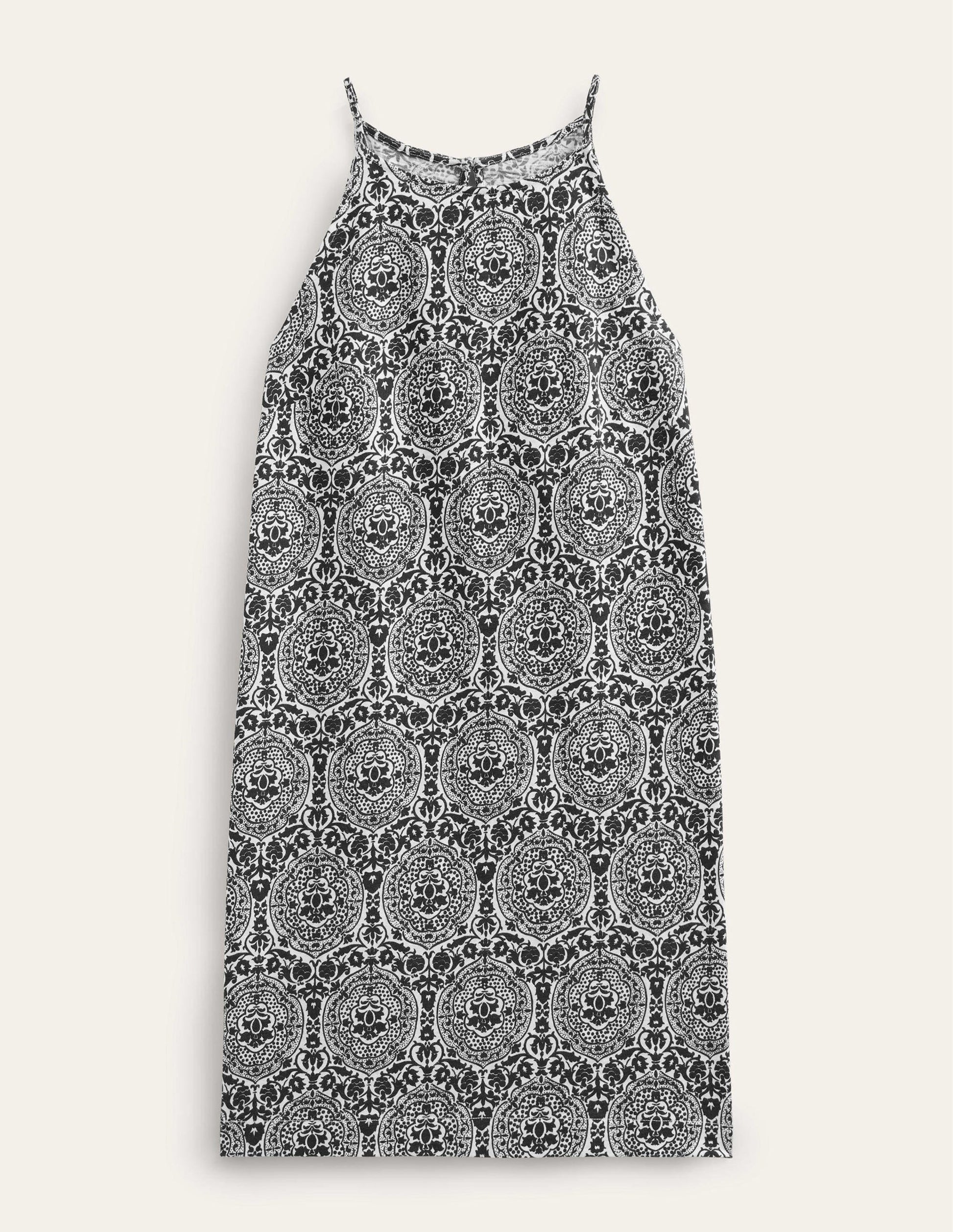 Racer Neck Jersey Mini Dress-Black, Exotic Tile-5