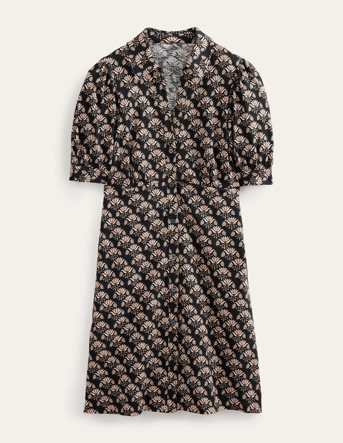 Button Jersey Mini Tea Dress-Black, Passion Stamp - Image 6