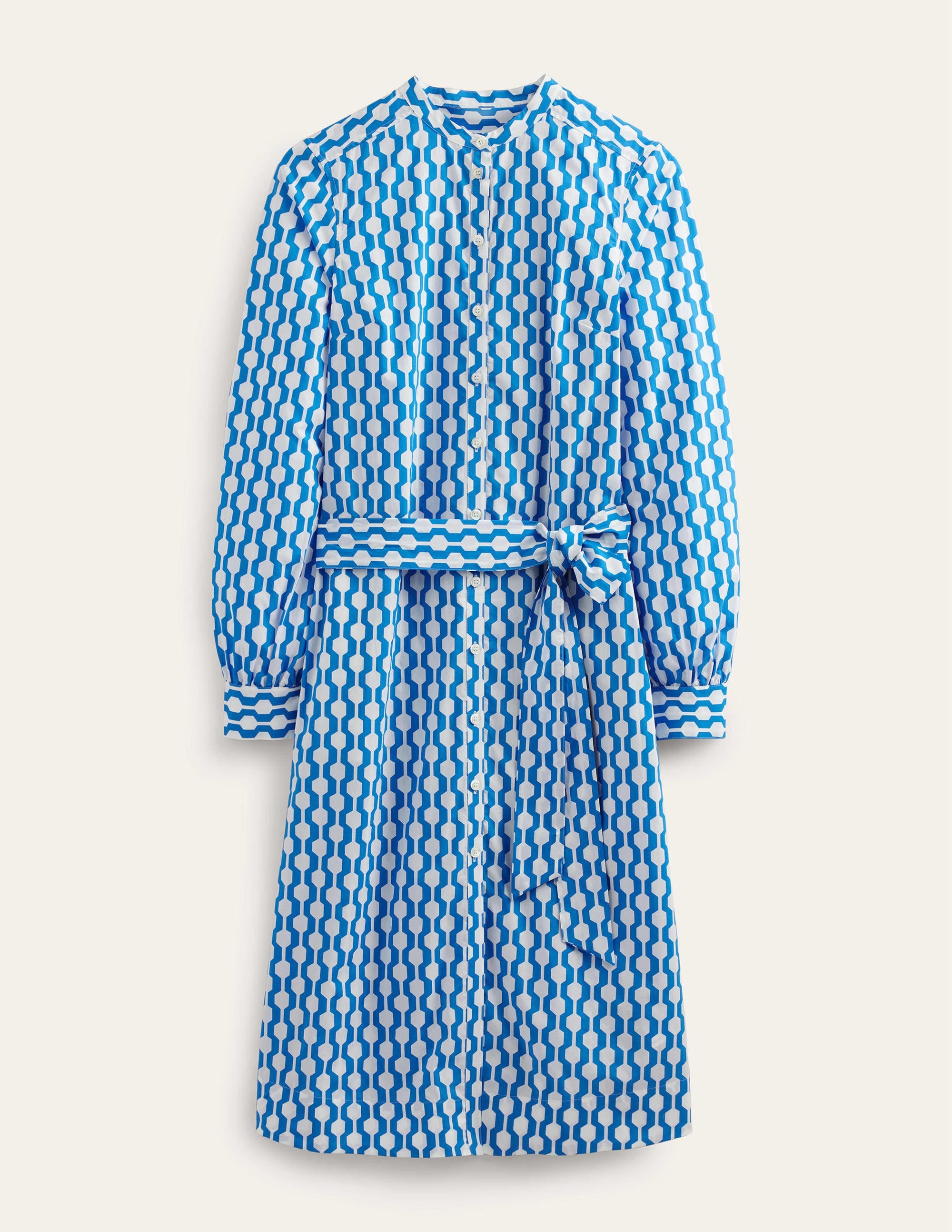 Collarless Midi Shirt Dress-Moroccan Blue, Geo Azure - Image 6