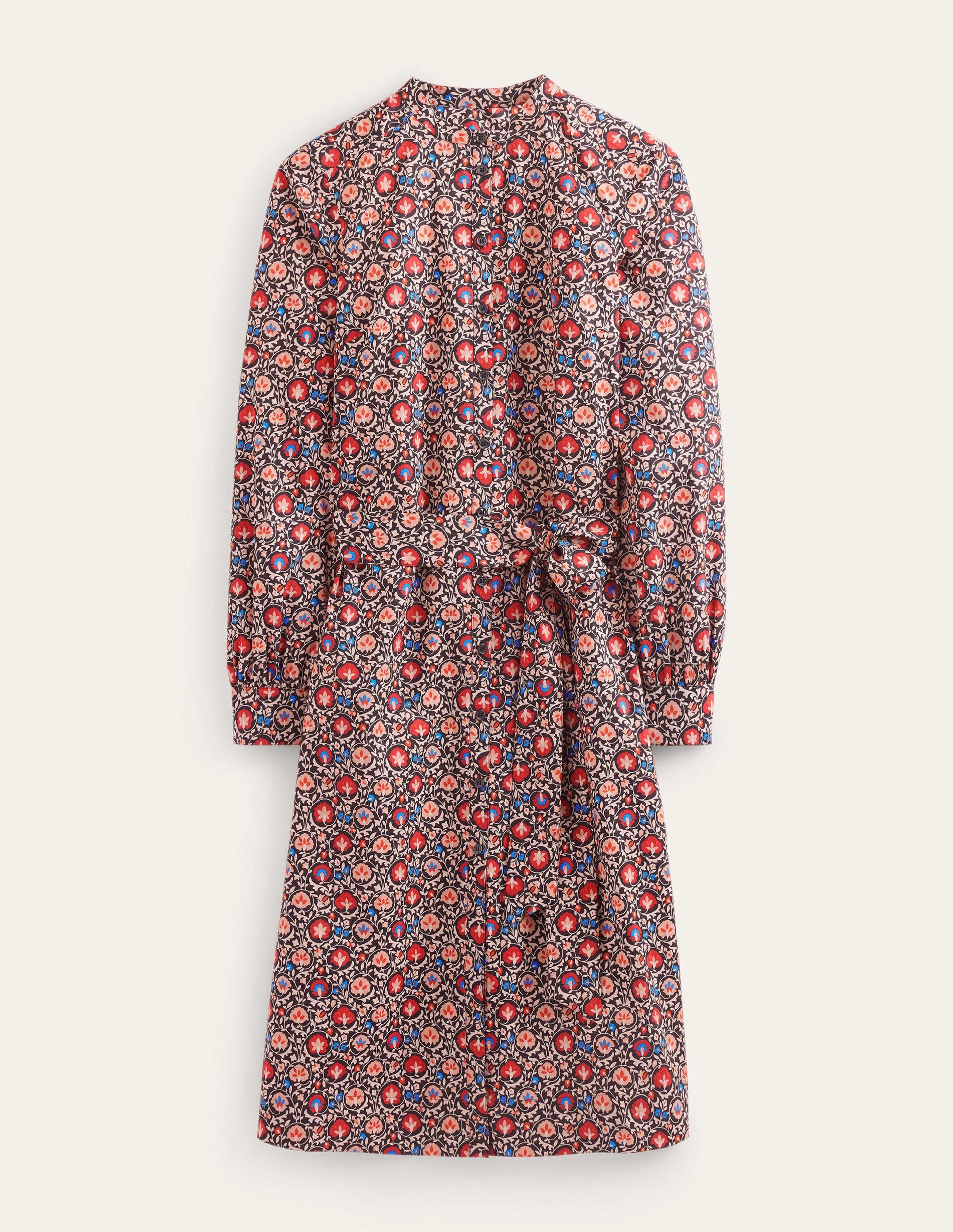 Collarless Midi Shirt Dress-Poinsettia, Enchanting Bloom-5