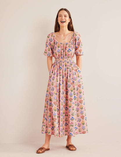 Scoop Neck Midi Dress-Dusty Pink, Spring Garden-1