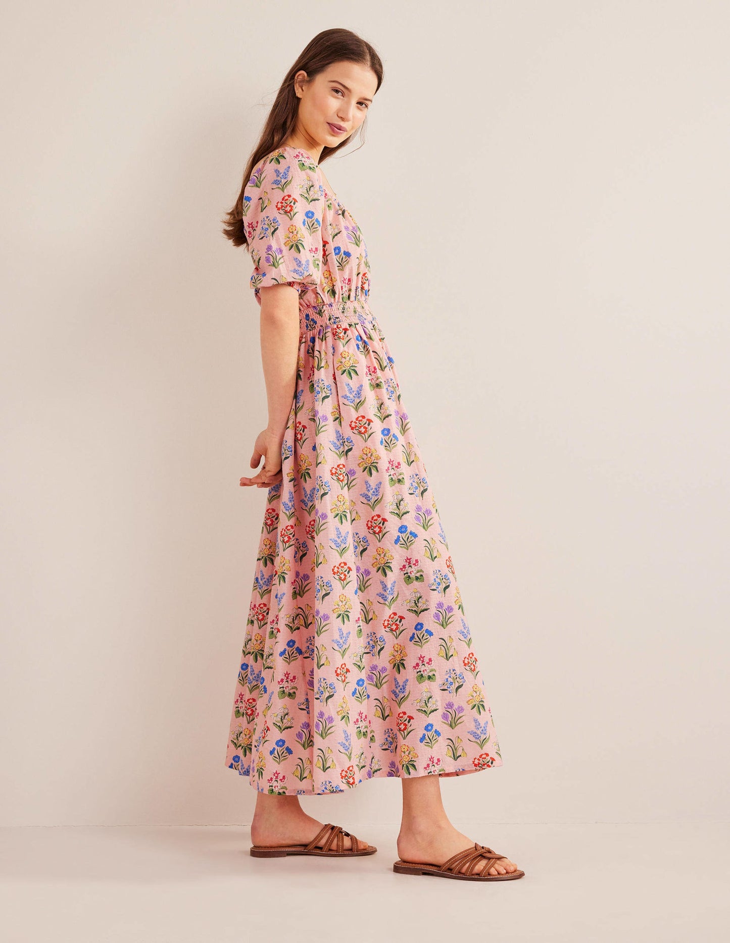 Scoop Neck Midi Dress-Dusty Pink, Spring Garden