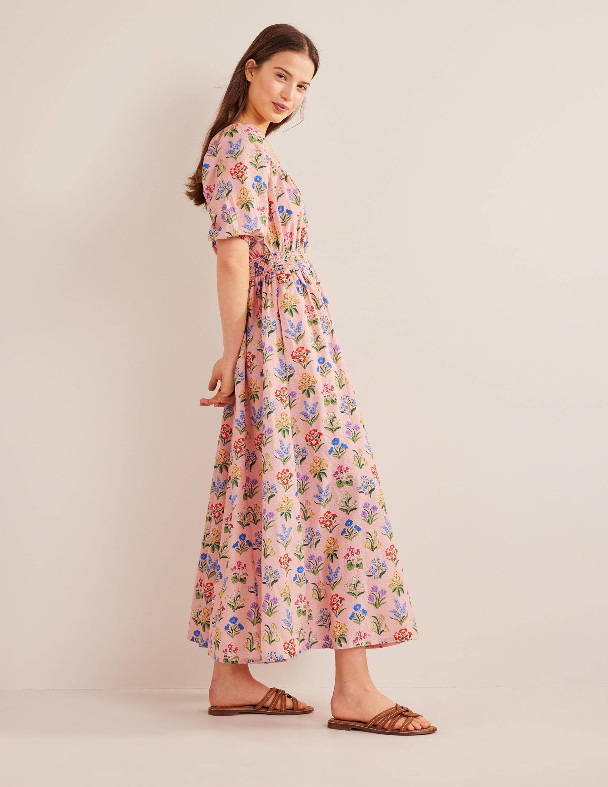 Scoop Neck Midi Dress-Dusty Pink, Spring Garden-4