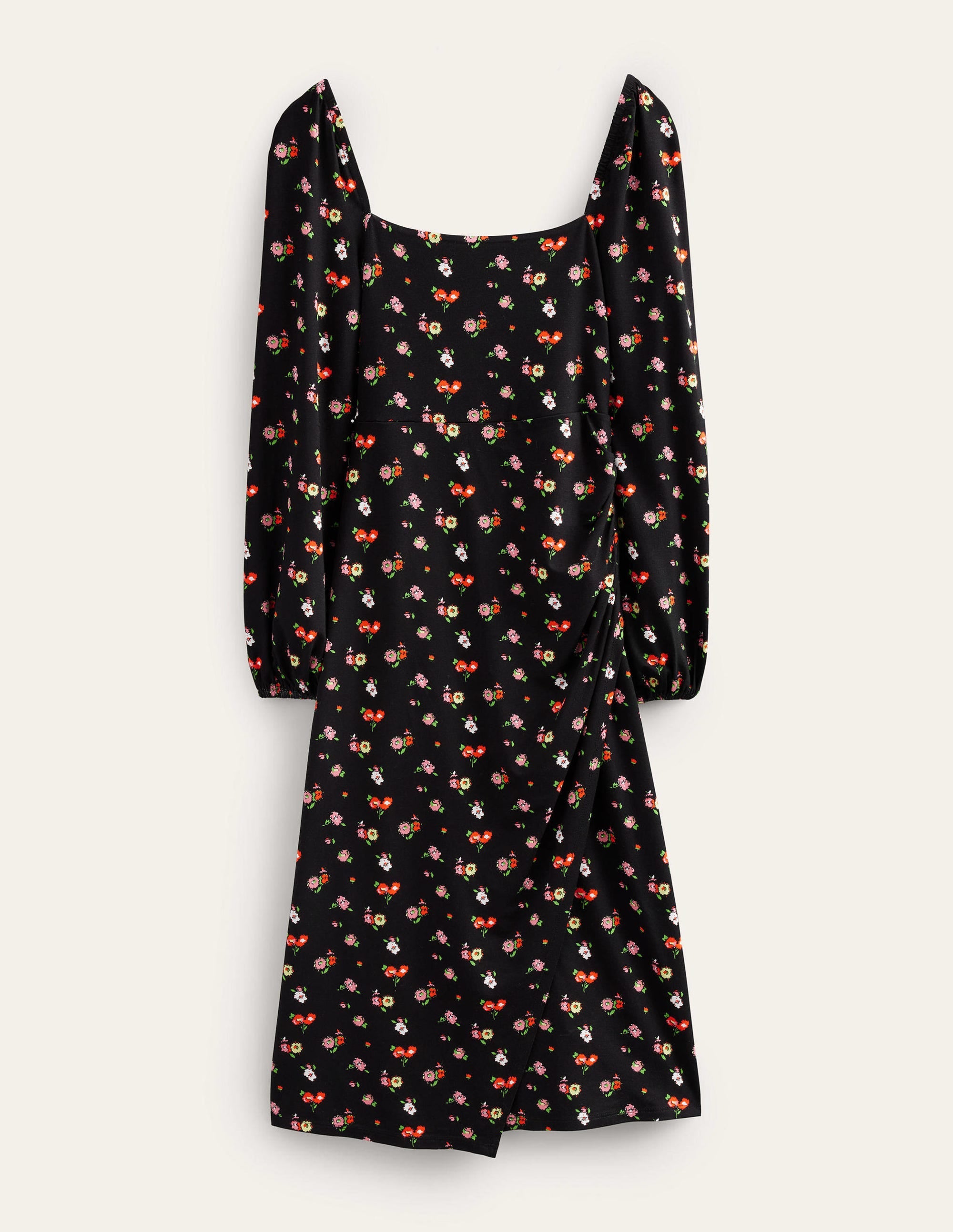 Square Neck Jersey Midi Dress-Black, Dainty Sprig - Image 6