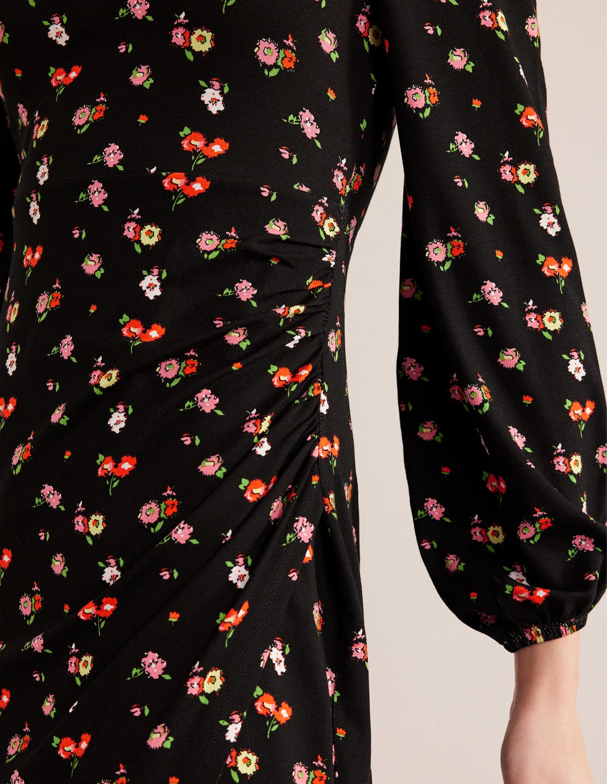 Square Neck Jersey Midi Dress-Black, Dainty Sprig-2