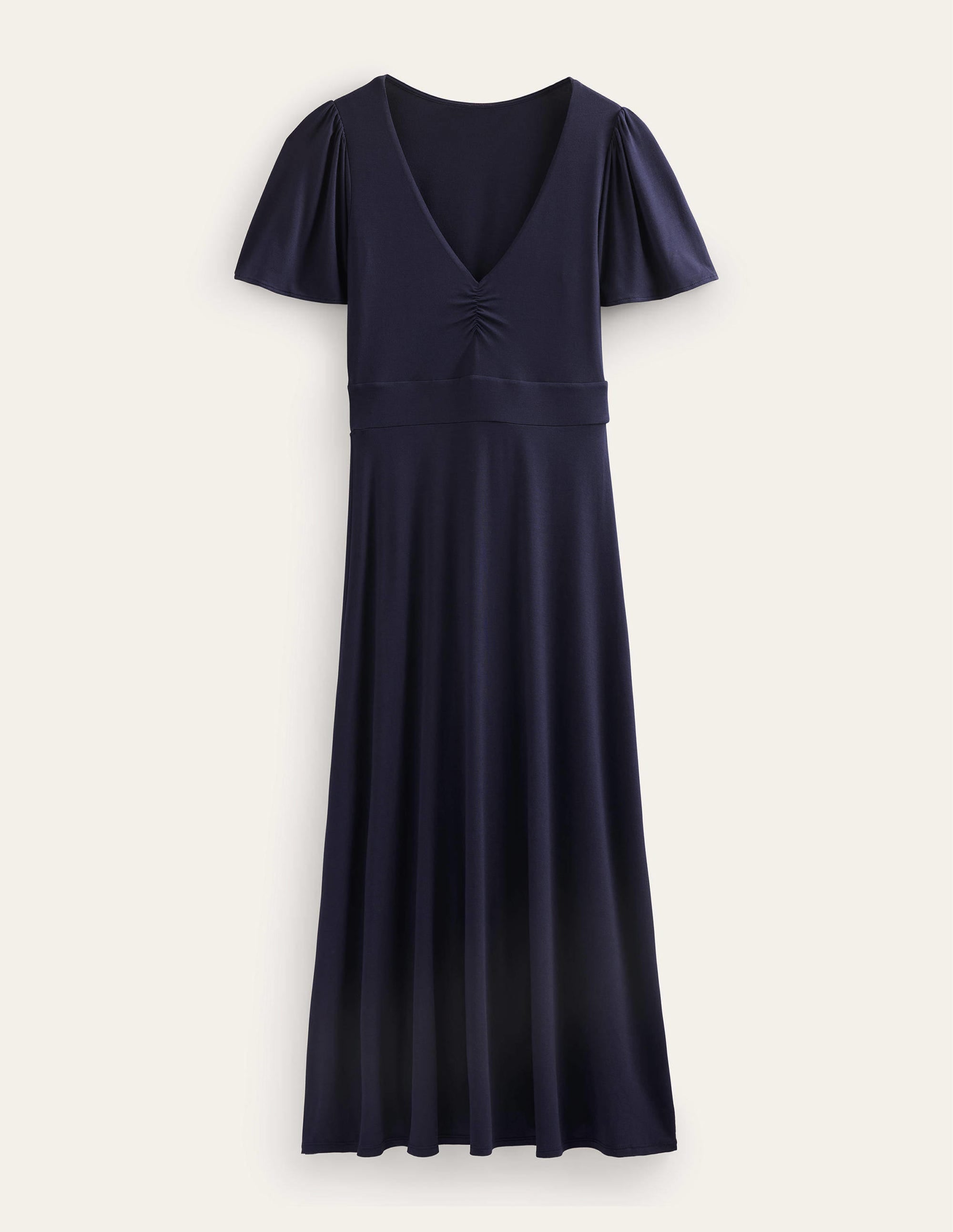 V-Neck Jersey Midi Dress-Navy - Image 6