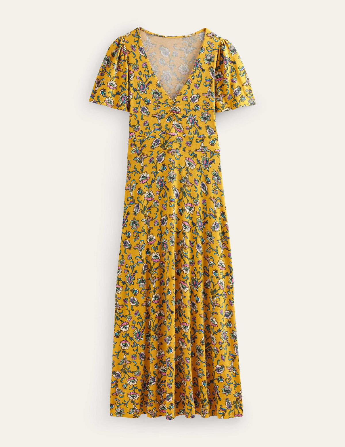 V-Neck Jersey Midi Dress-Mustard Seed, Meadow Fall-6