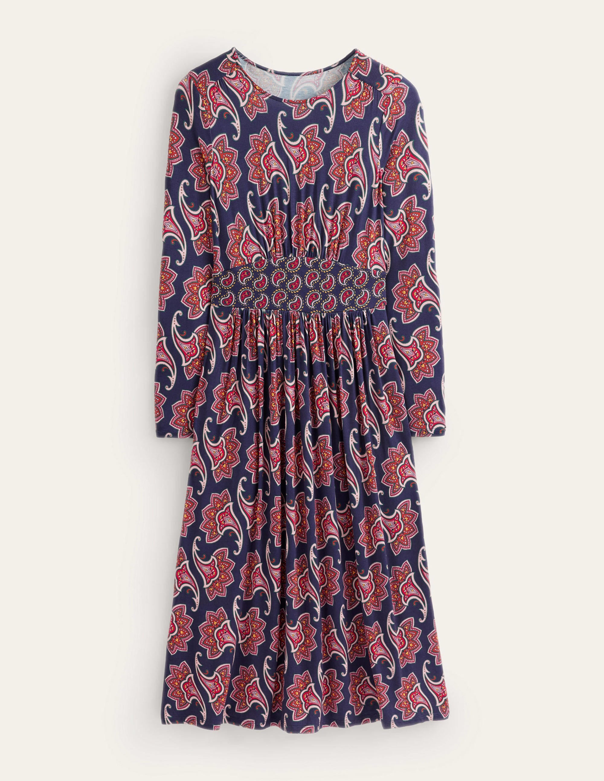 Thea Long Sleeve Midi Dress-French Navy, Paisley Amaryllis - Image 6