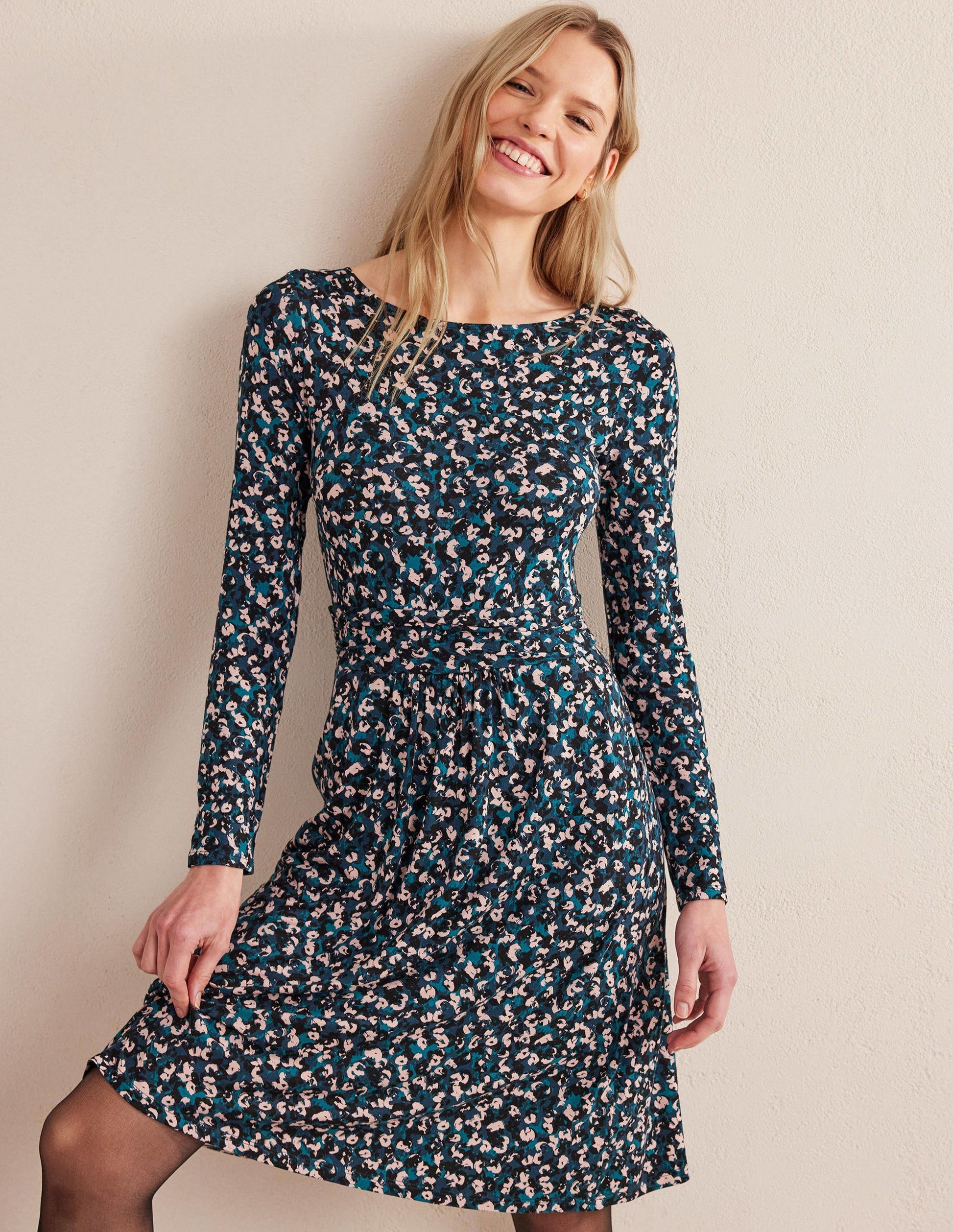 Abigail Jersey Dress-Seaweed, Painterly Stroke-1
