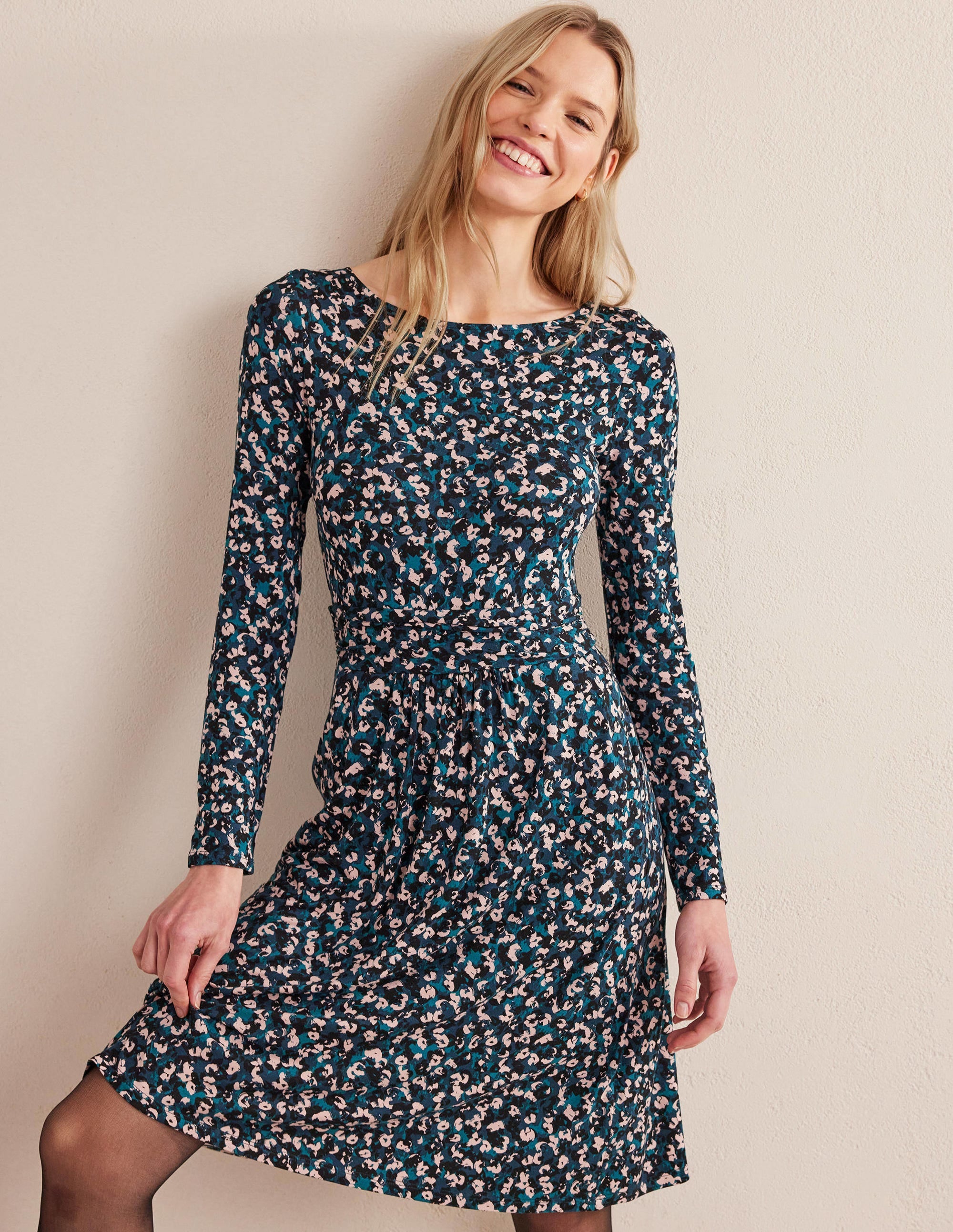 Abigail Jersey Dress-Seaweed, Painterly Stroke - Image 1