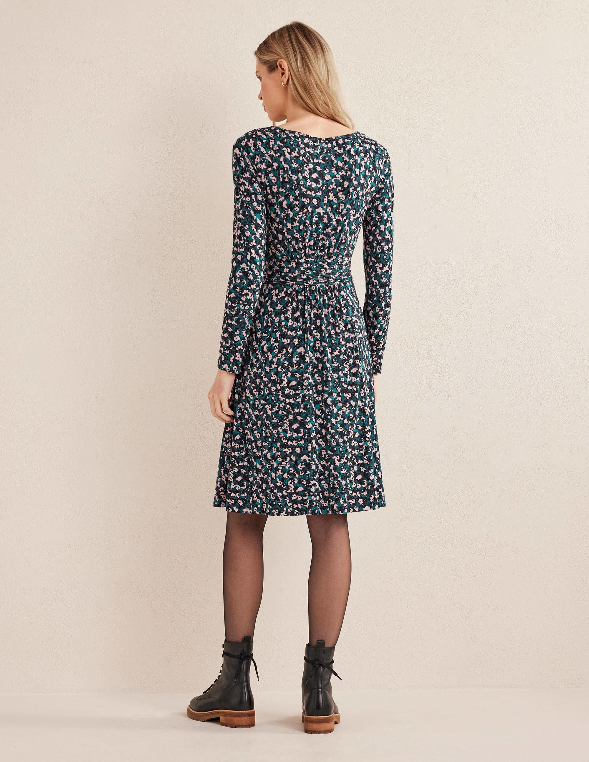 Abigail Jersey Dress-Seaweed, Painterly Stroke - Image 3