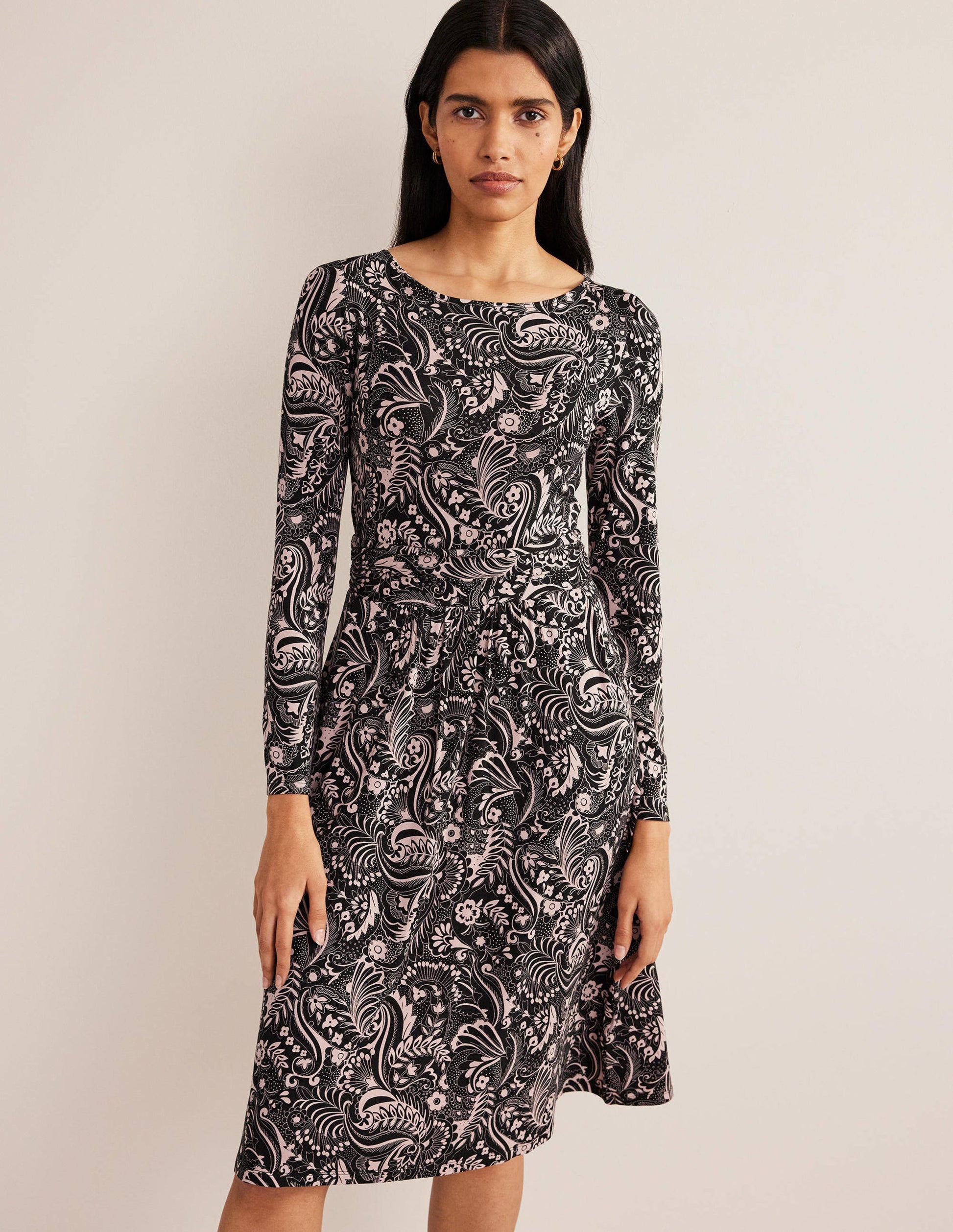 Abigail Jersey Dress-Black, Paisley Dot-1
