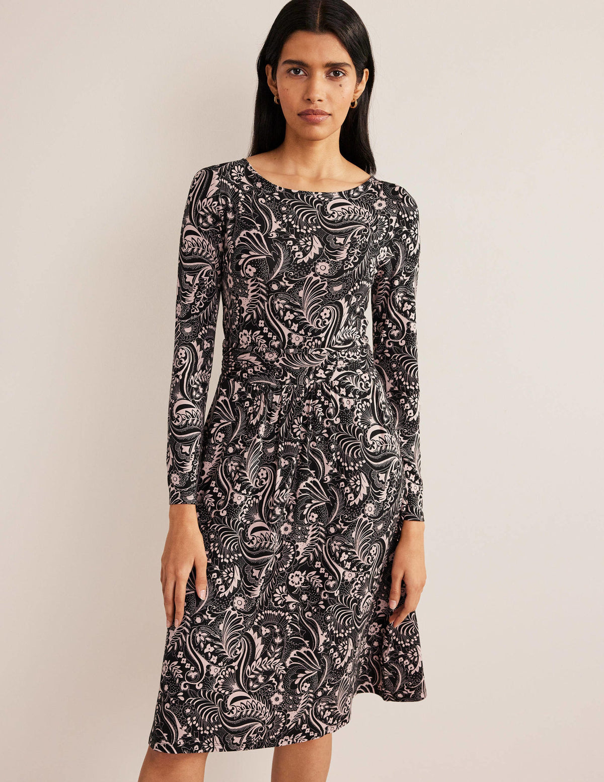 Abigail Jersey Dress-Black, Paisley Dot - Image 1