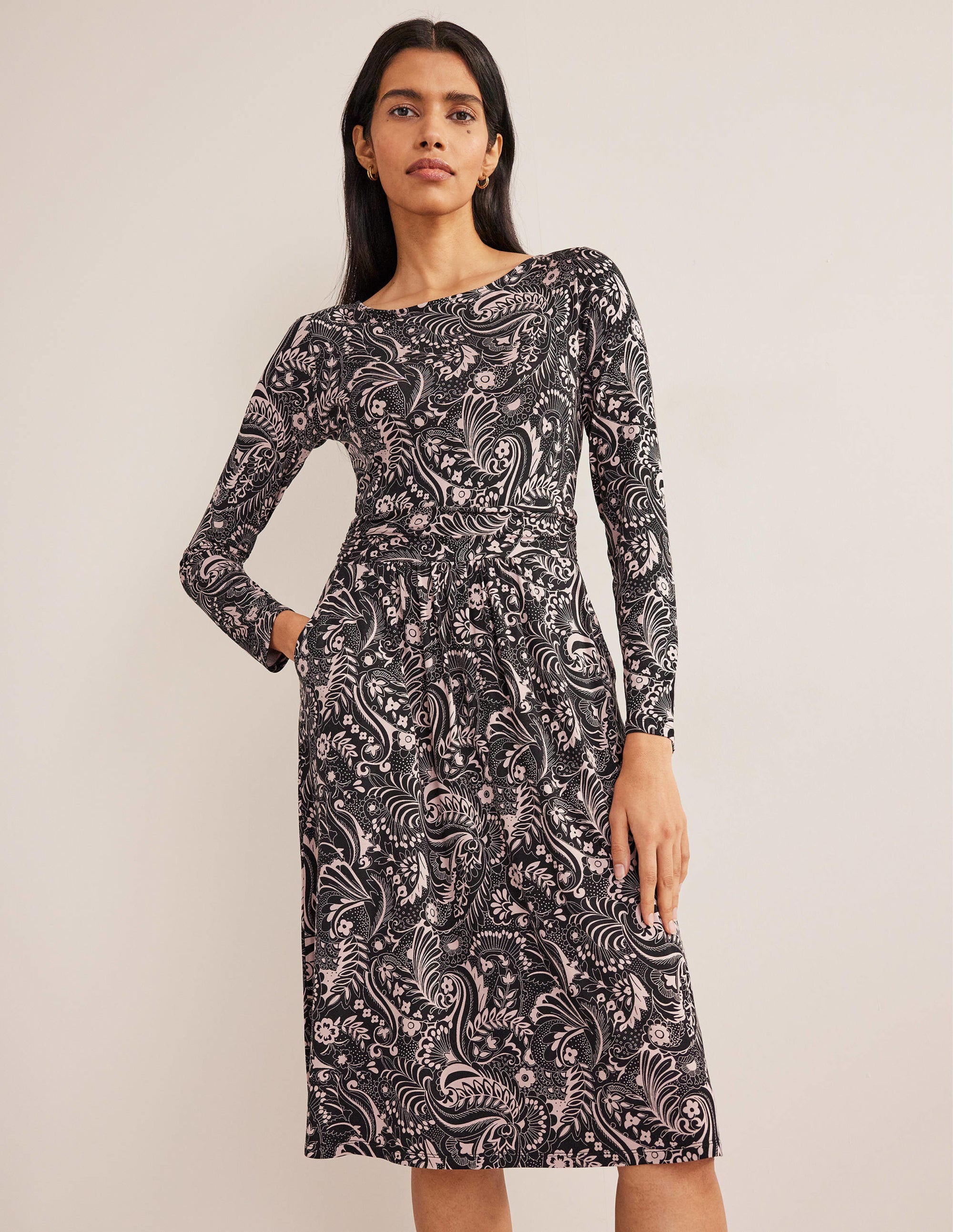 Abigail Jersey Dress-Black, Paisley Dot - Image 4