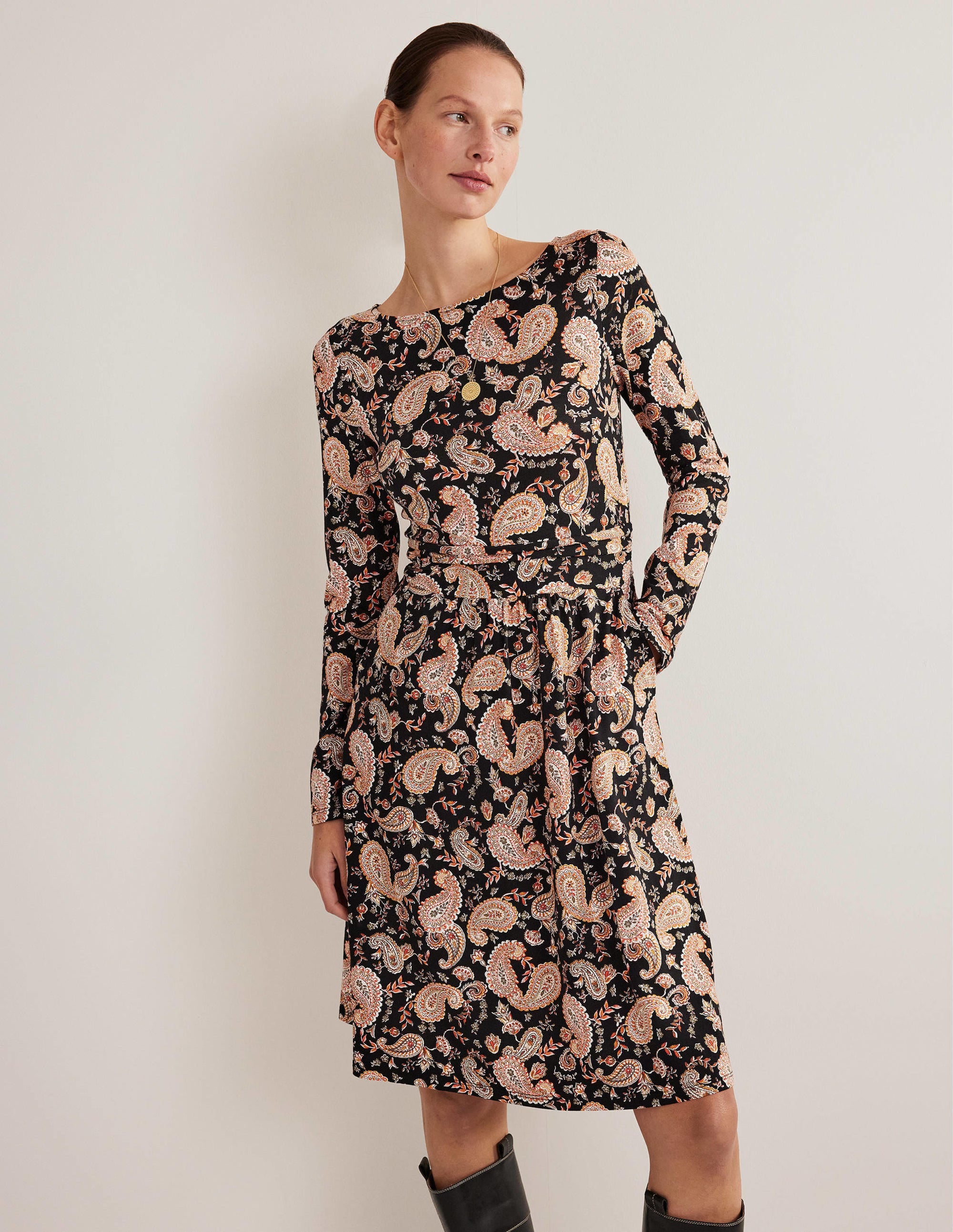 Abigail Jersey Dress-Black, Paisley Passion - Image 1