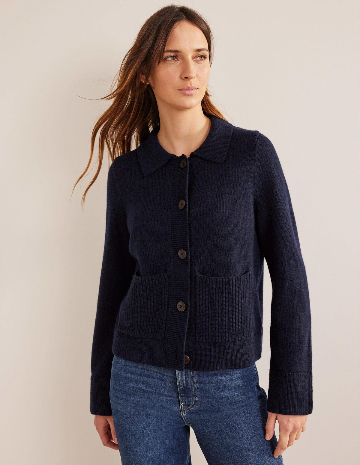 Collared Cardigan-Navy-1