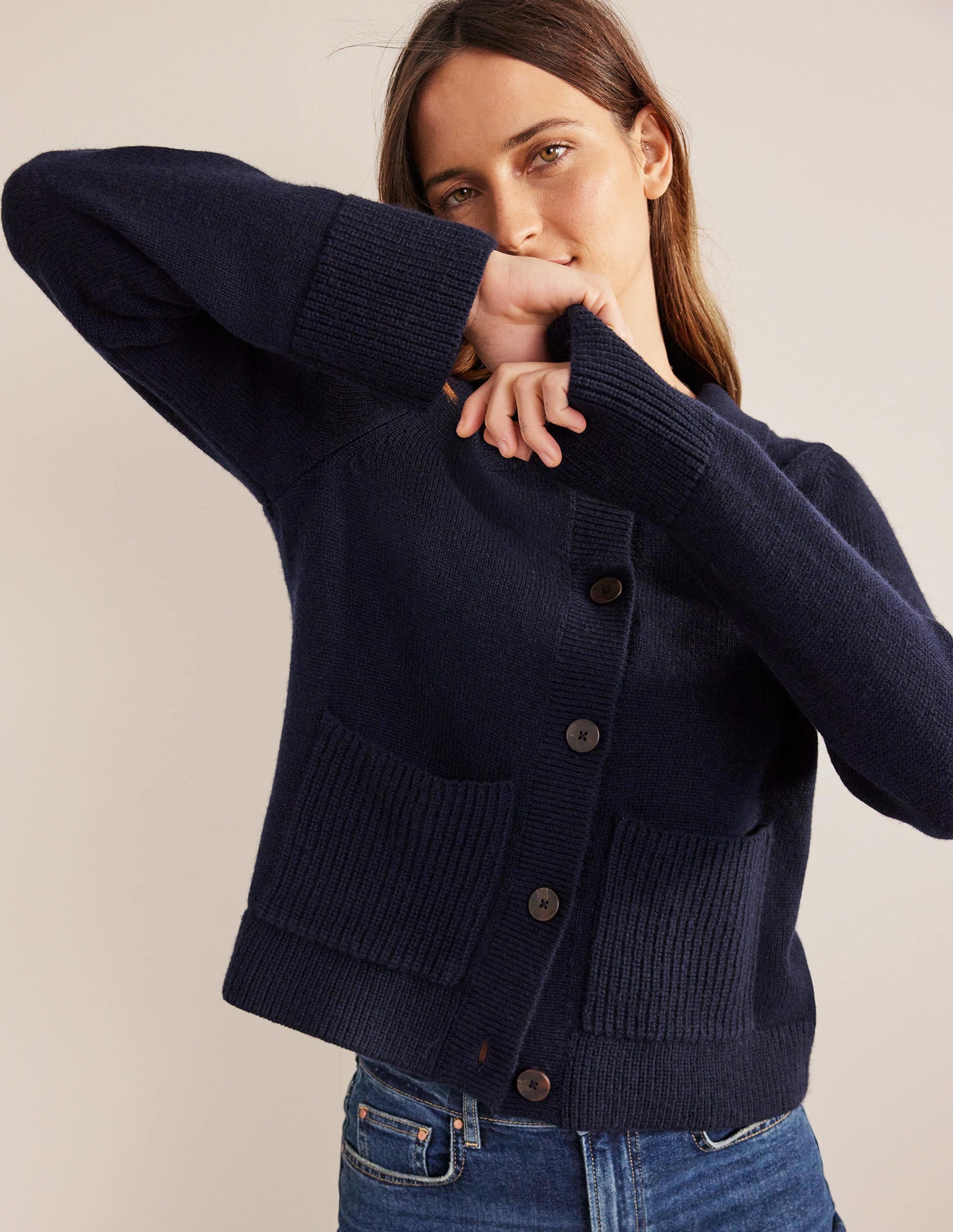 Collared Cardigan-Navy - Image 4