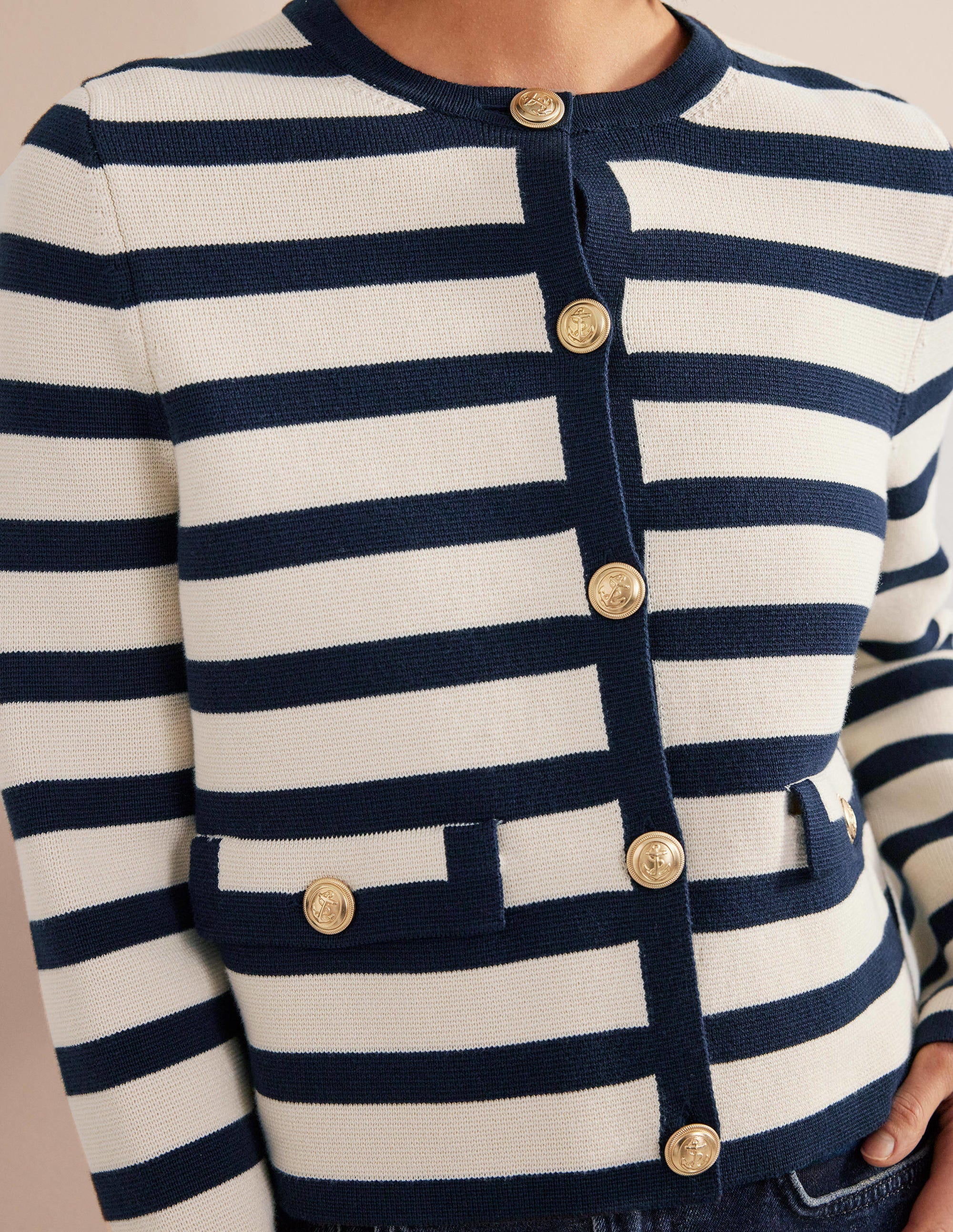 Holly Knitted Jacket-Ivory, Navy Stripe - Image 2