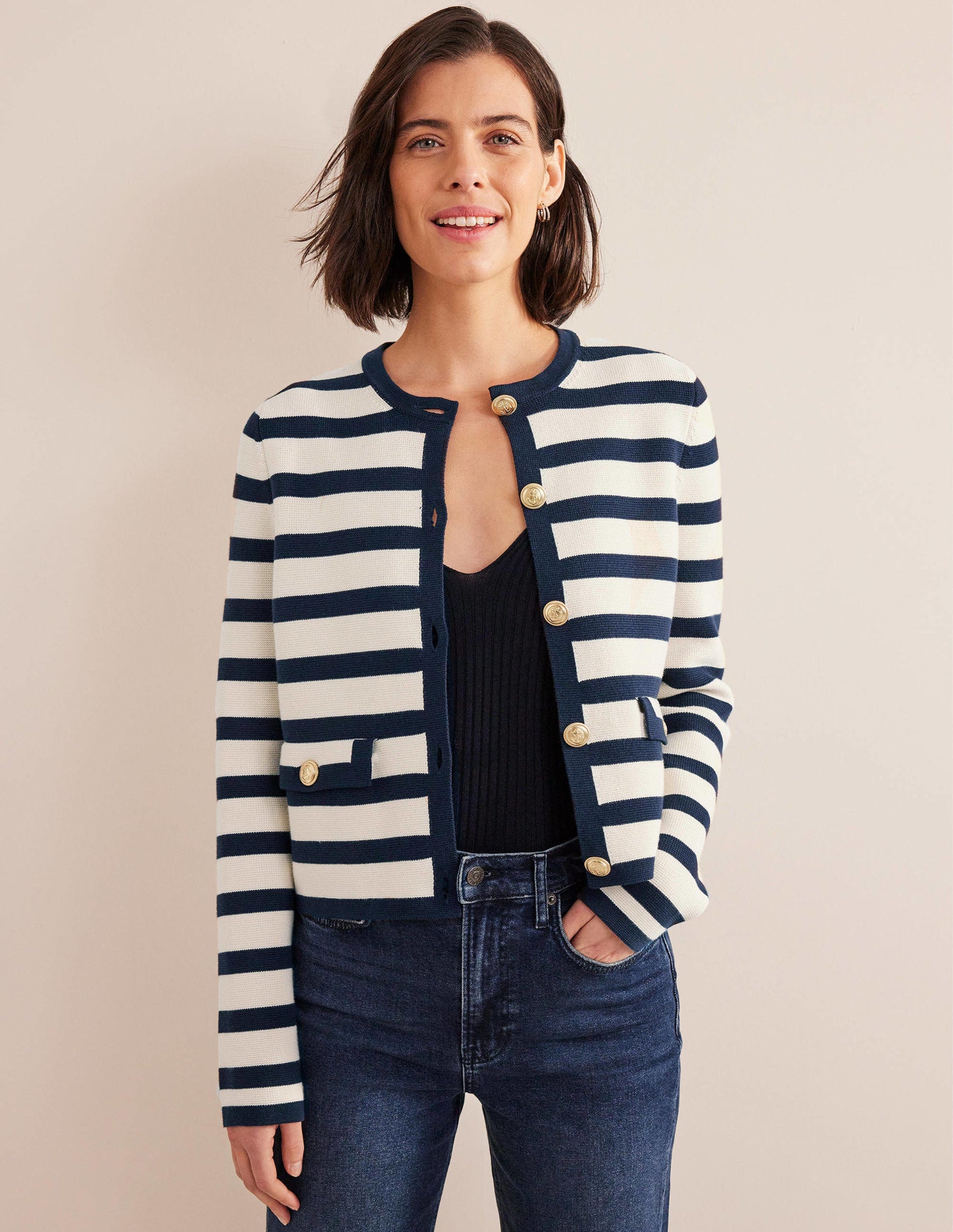 Holly Knitted Jacket-Ivory, Navy Stripe-4