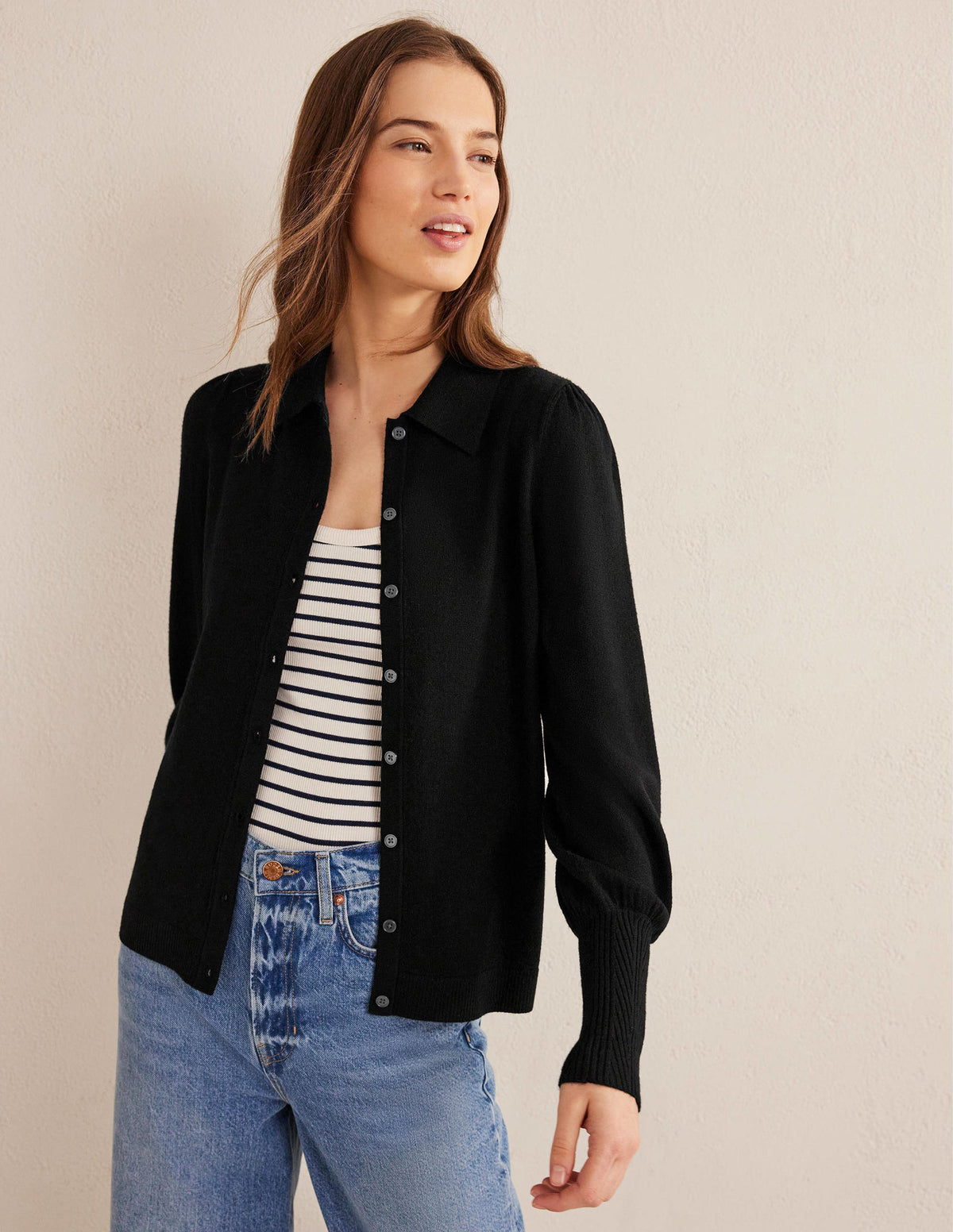 Merino Detail Cuff  Shirt-Black - Image 1