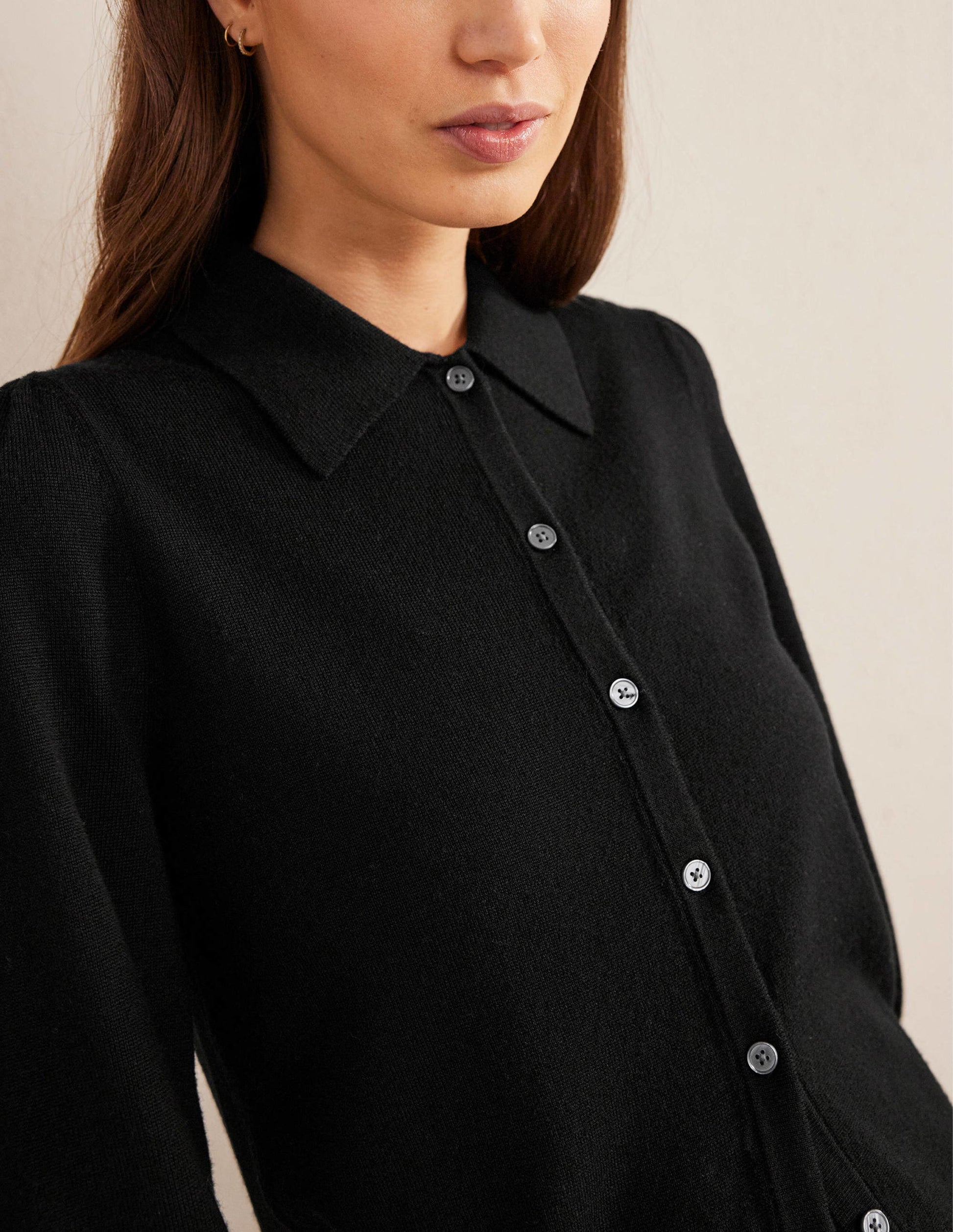 Merino Detail Cuff  Shirt-Black-2