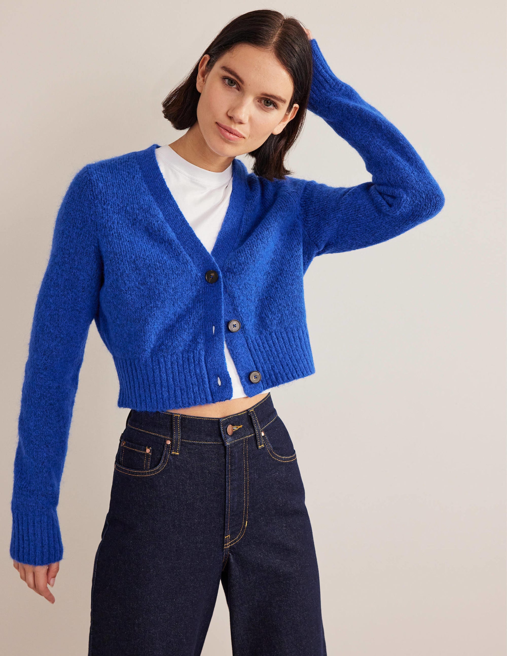 Fluffy Cropped V-Neck Cardigan-Summit - Image 1