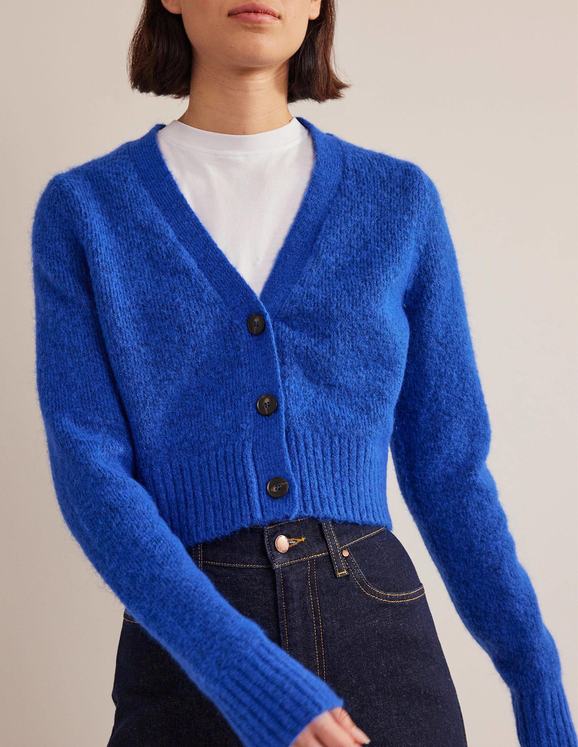 Fluffy Cropped V-Neck Cardigan-Summit - Image 2