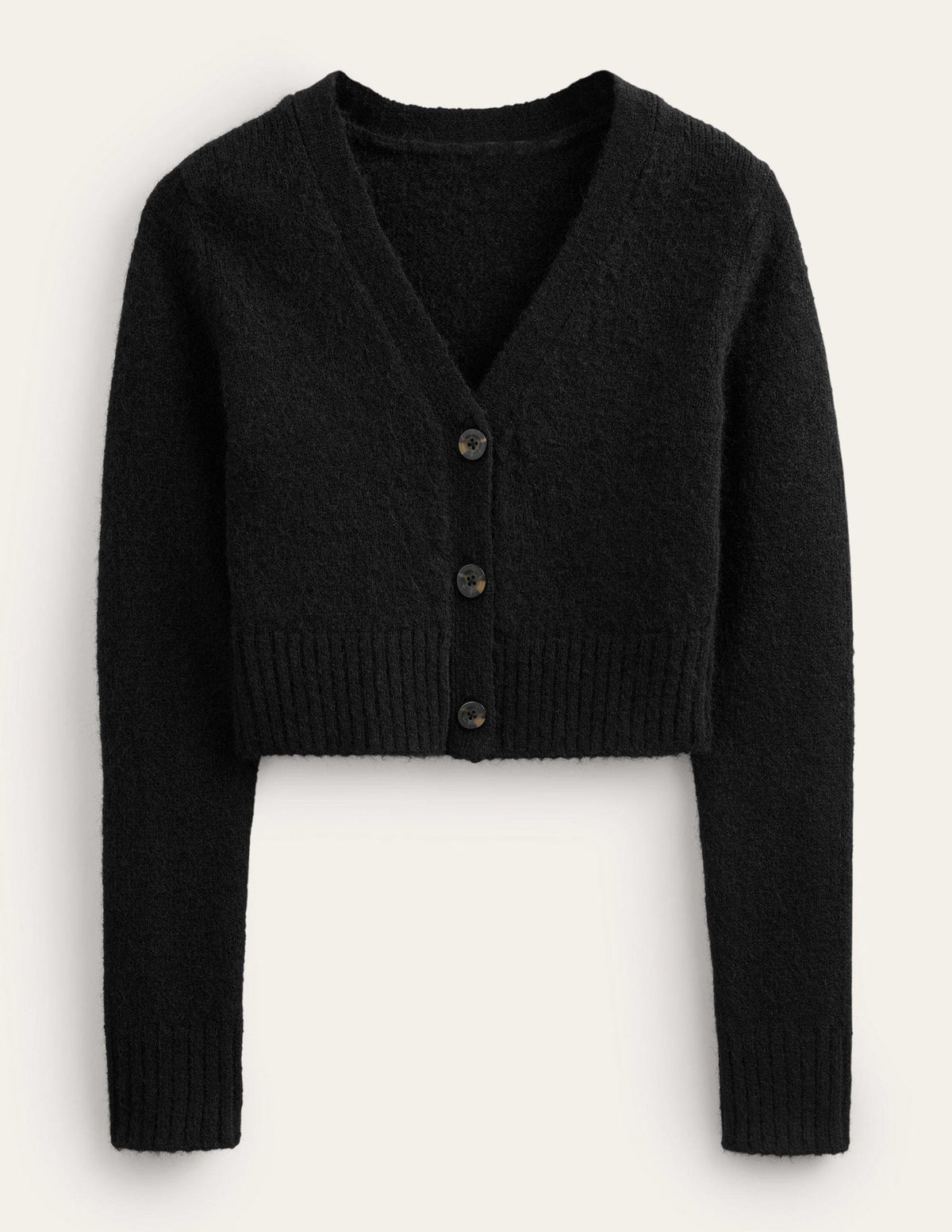 Fluffy Cropped V-Neck Cardigan-Black - Image 5