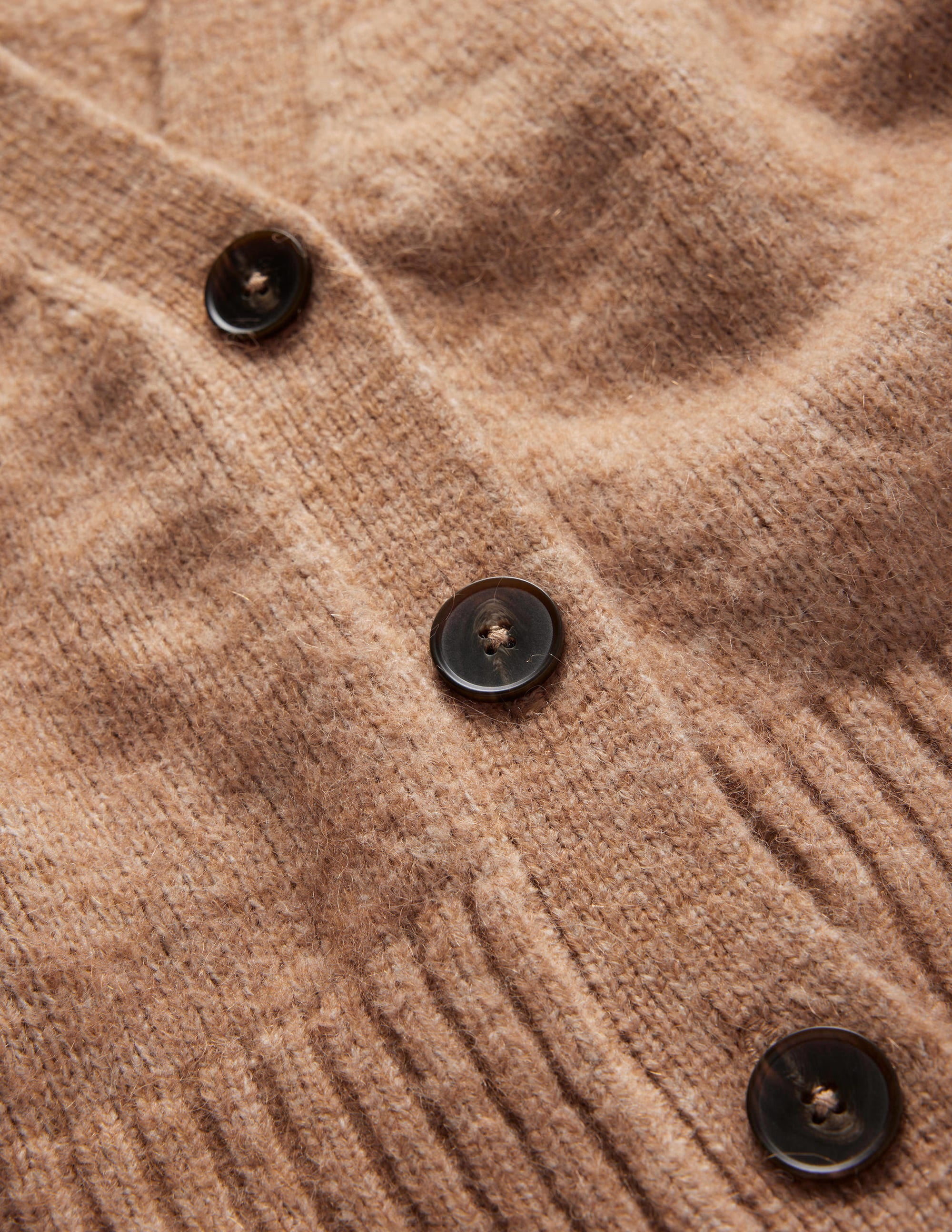 Fluffy Cropped V-Neck Cardigan-Camel Melange - Image 7