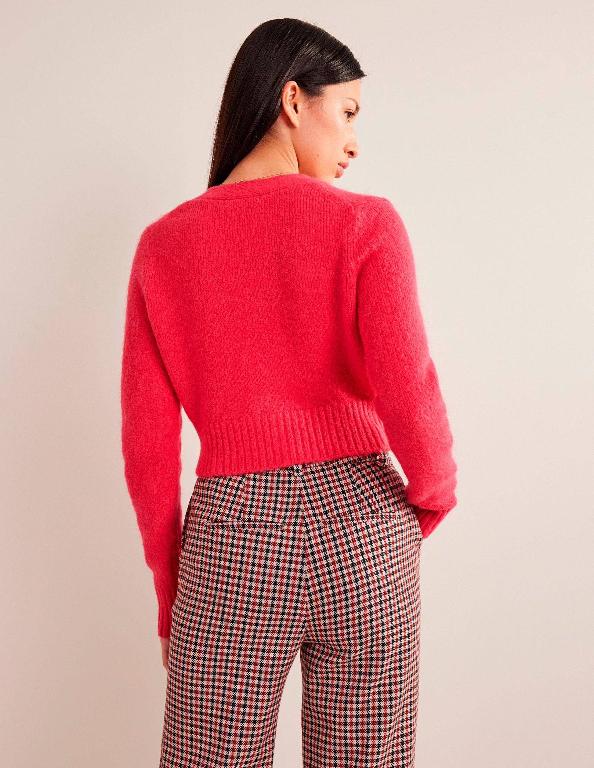 Fluffy Cropped V-Neck Cardigan-Virtual Pink-3