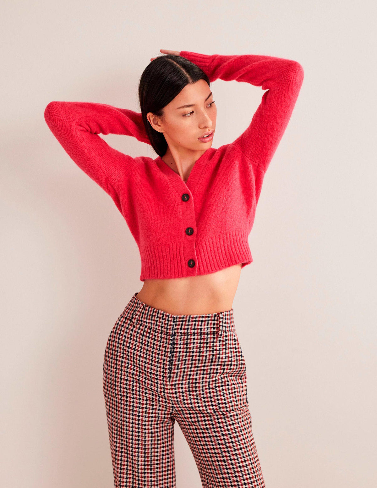 Fluffy Cropped V-Neck Cardigan-Virtual Pink - Image 4