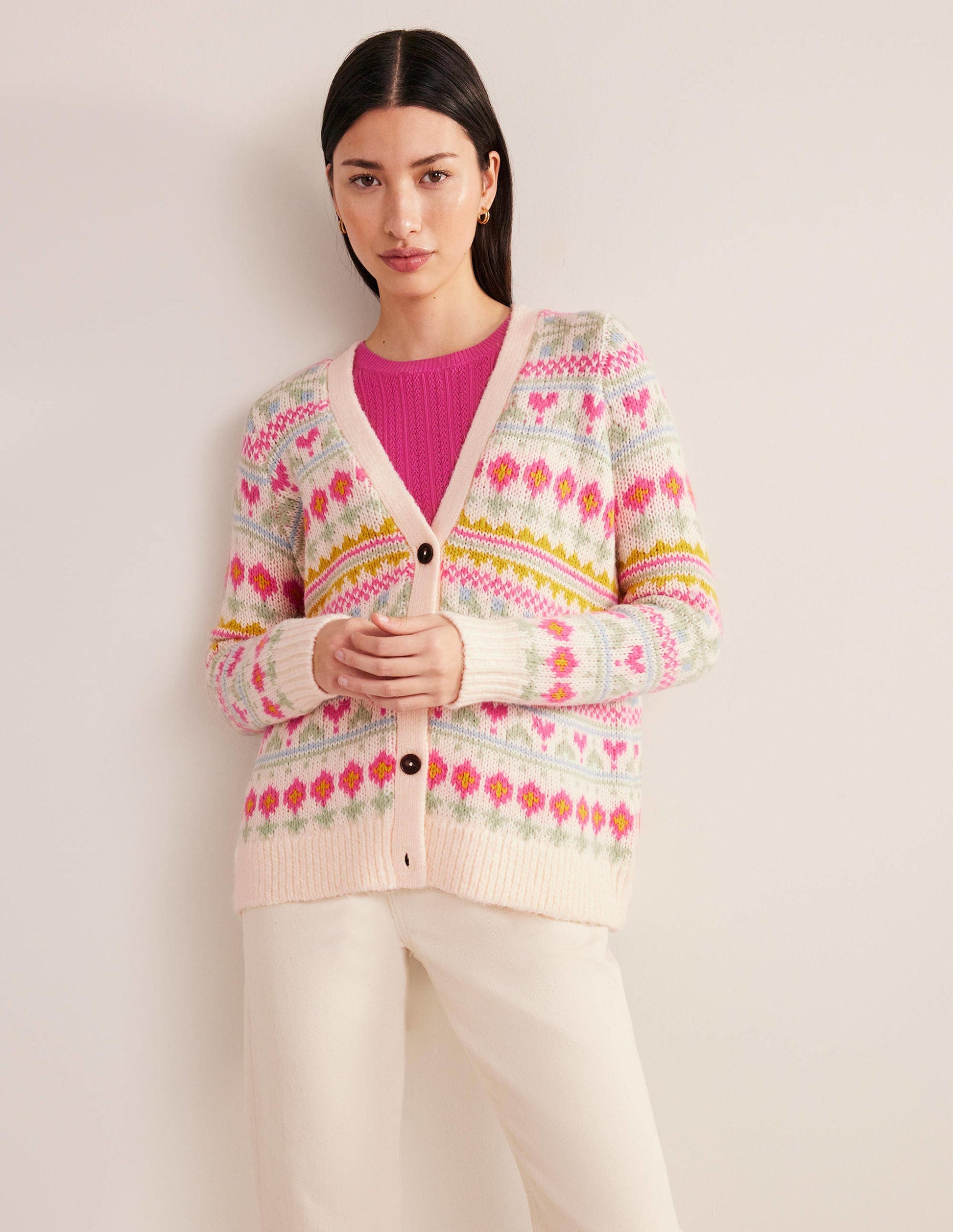 Fluffy Fair Isle Cardigan-Ivory, Multi Fairisle-1