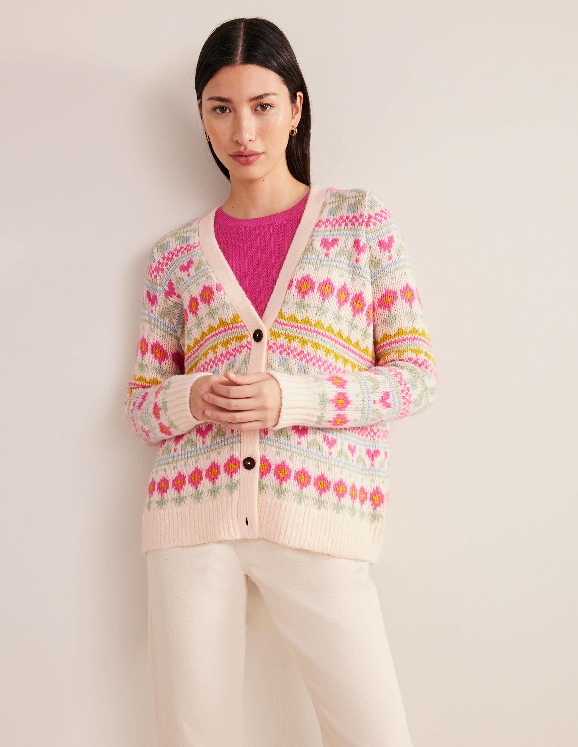 Fluffy Fair Isle Cardigan-Ivory, Multi Fairisle - Image 1