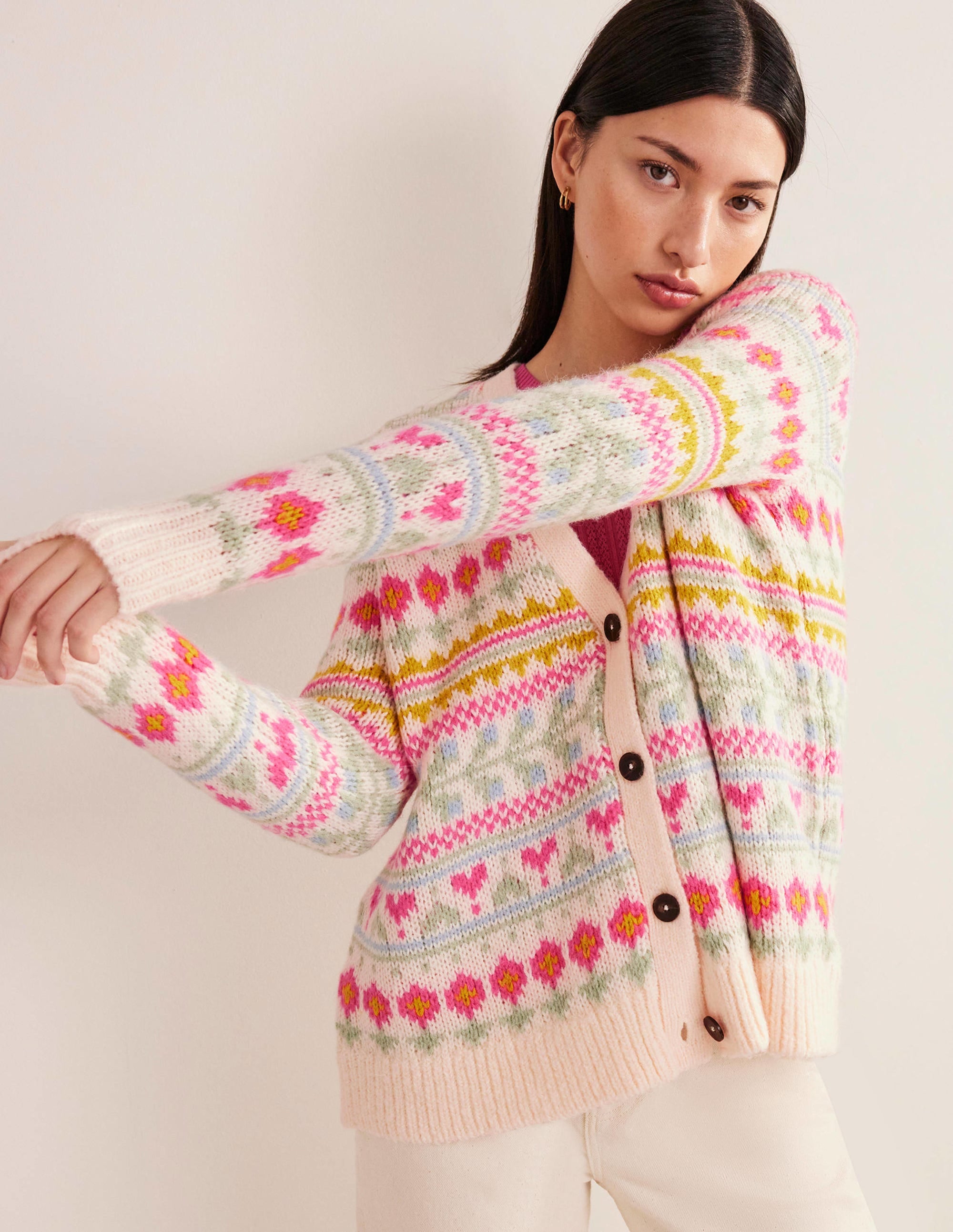 Fluffy Fair Isle Cardigan-Ivory, Multi Fairisle - Image 4