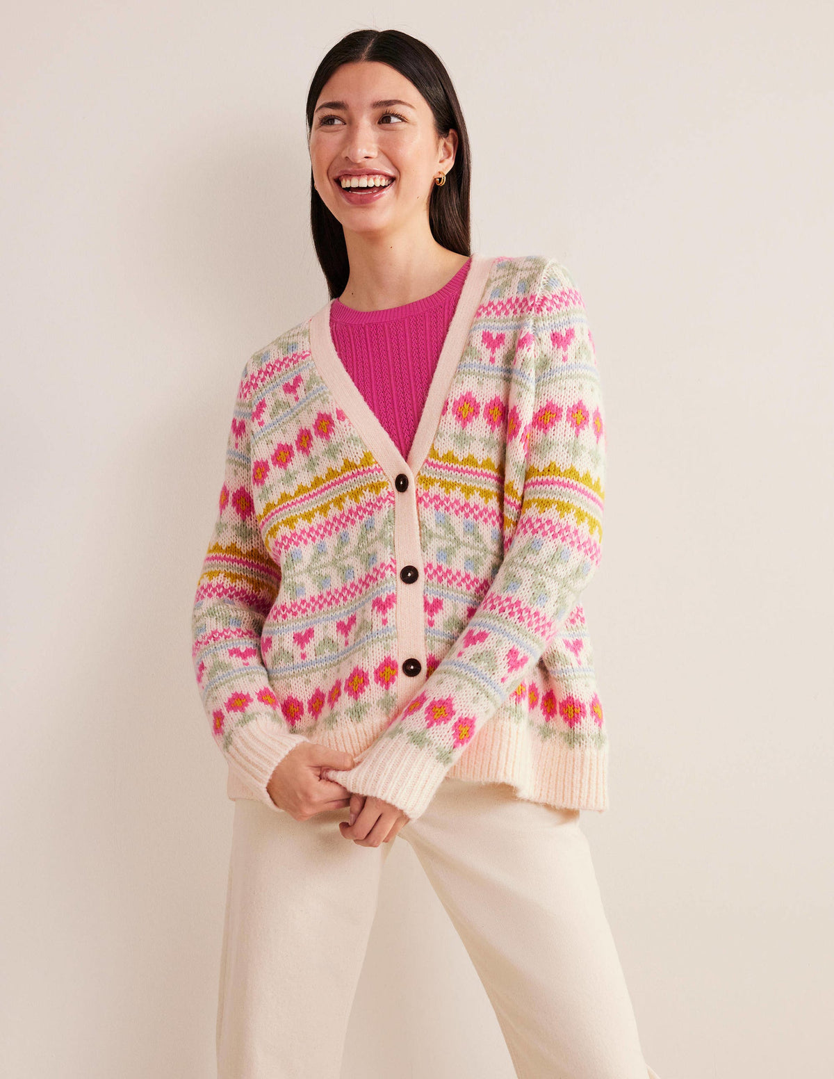Fluffy Fair Isle Cardigan-Ivory, Multi Fairisle-5
