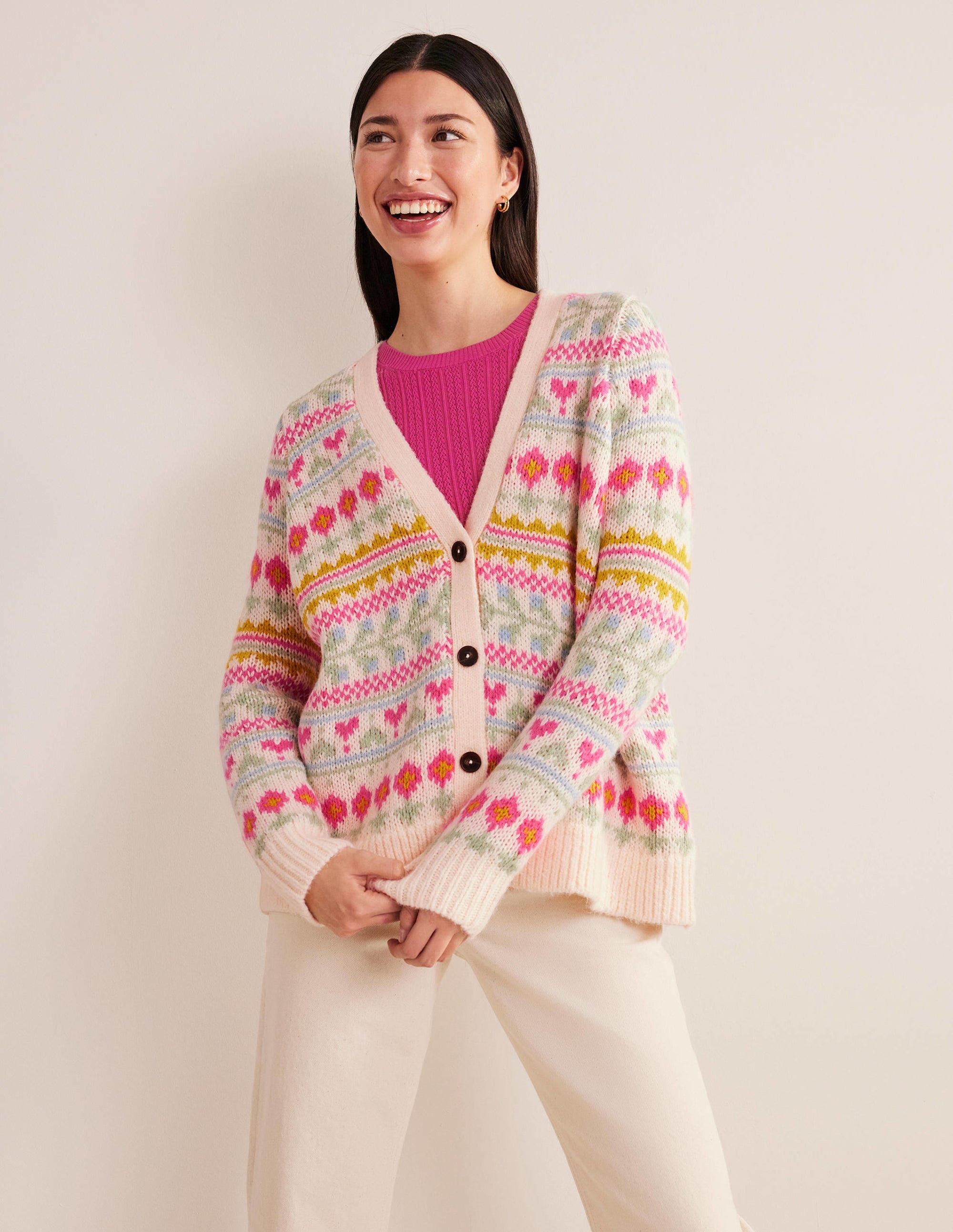 Fluffy Fair Isle Cardigan-Ivory, Multi Fairisle - Image 5