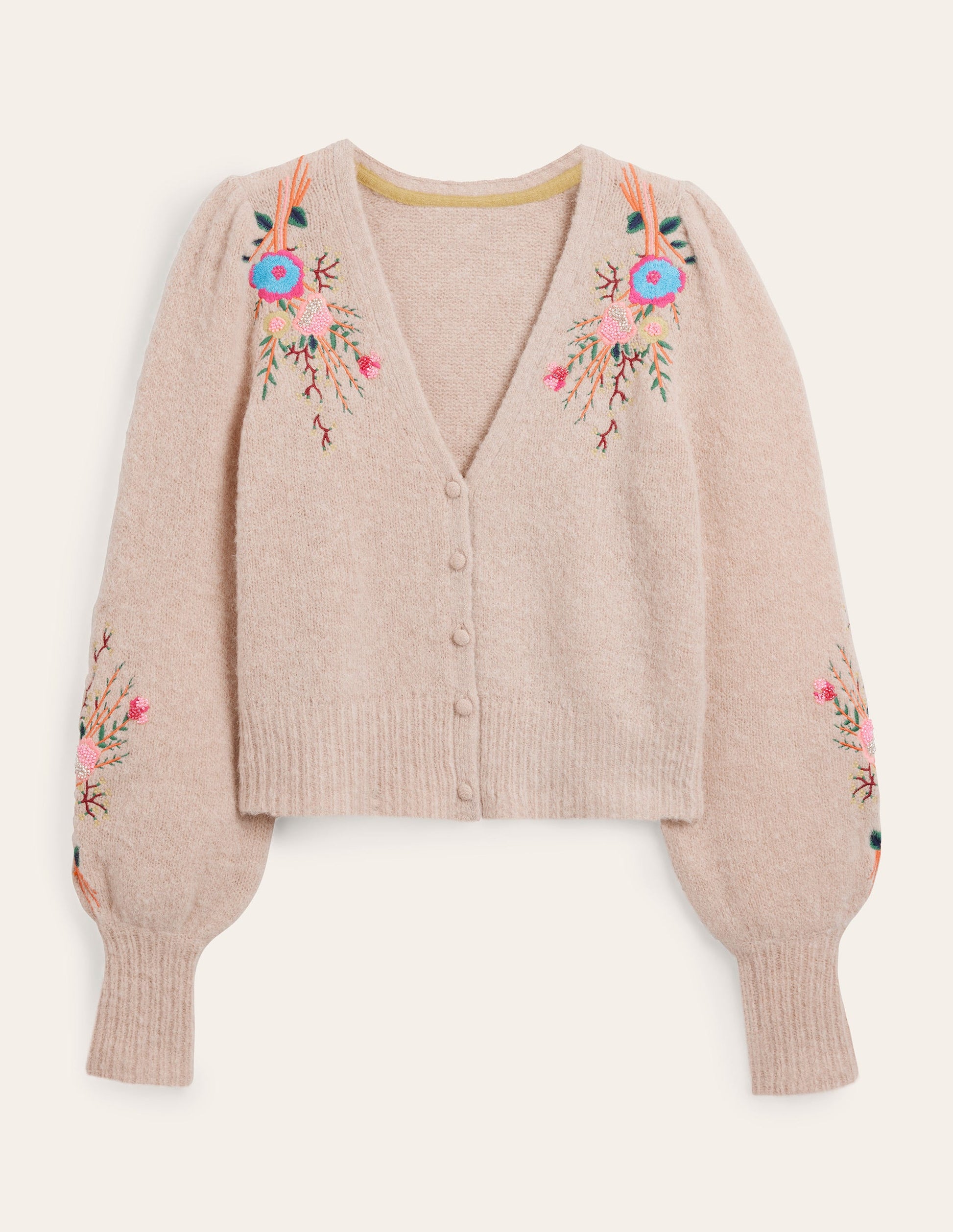 Fluffy Floral Detail Cardigan-Chinchilla Melange Floral-6