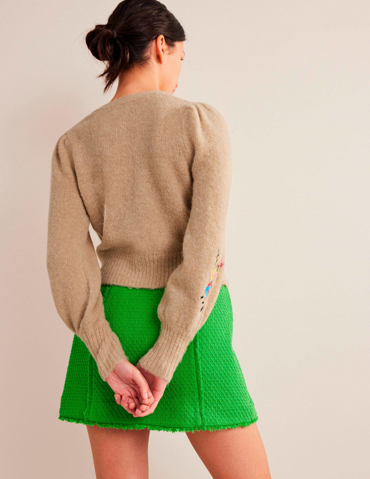 Fluffy Floral Detail Cardigan-Chinchilla Melange Floral - Image 3