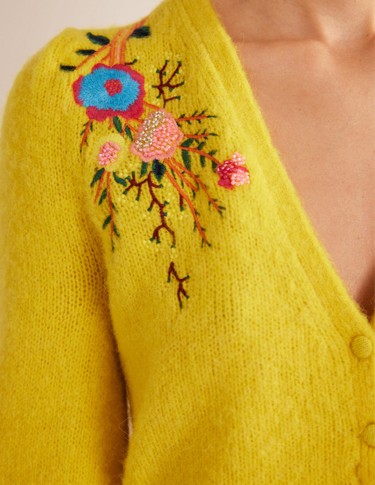 Fluffy Floral Detail Cardigan-Filigree Yellow Floral - Image 2