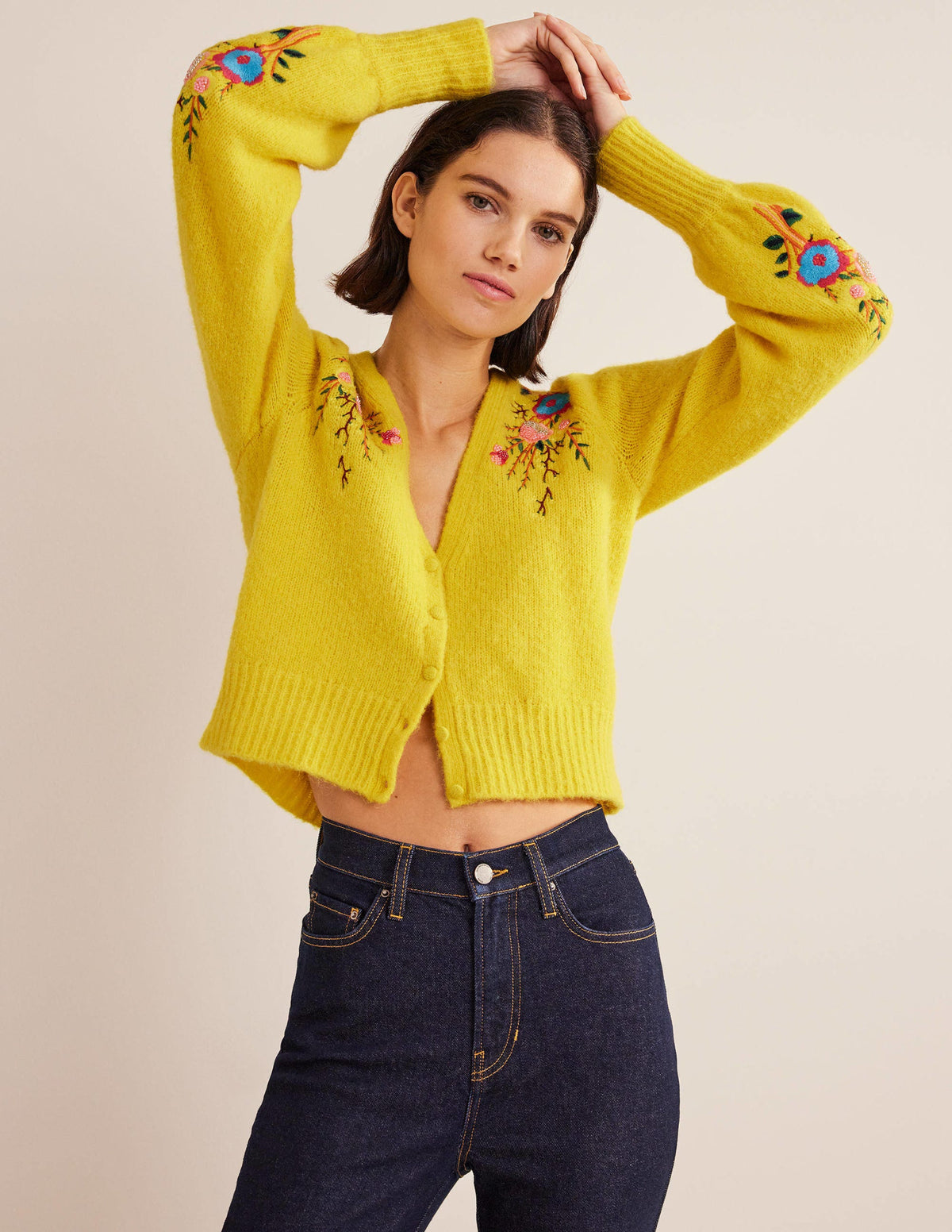 Fluffy Floral Detail Cardigan-Filigree Yellow Floral-4