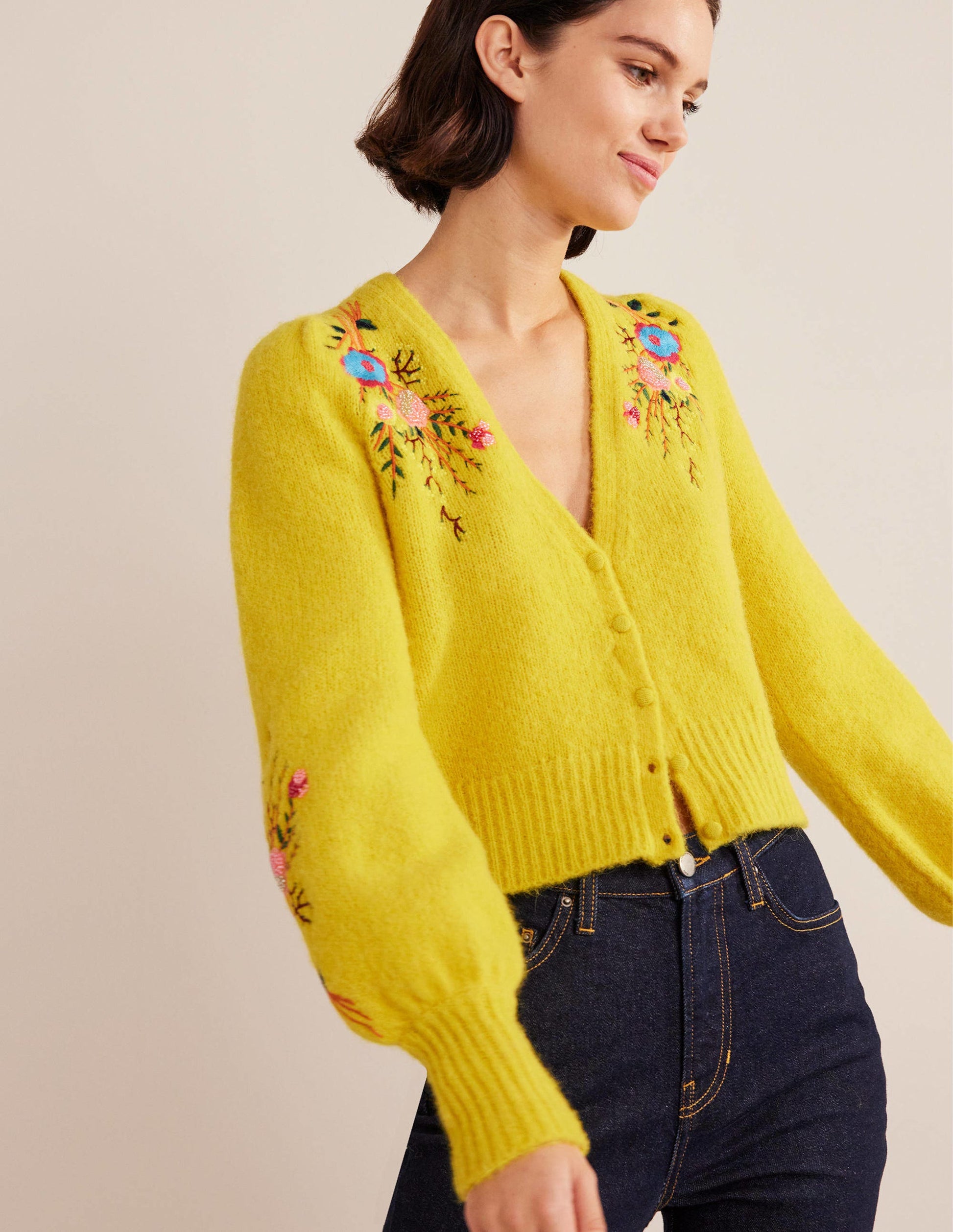 Fluffy Floral Detail Cardigan-Filigree Yellow Floral-5