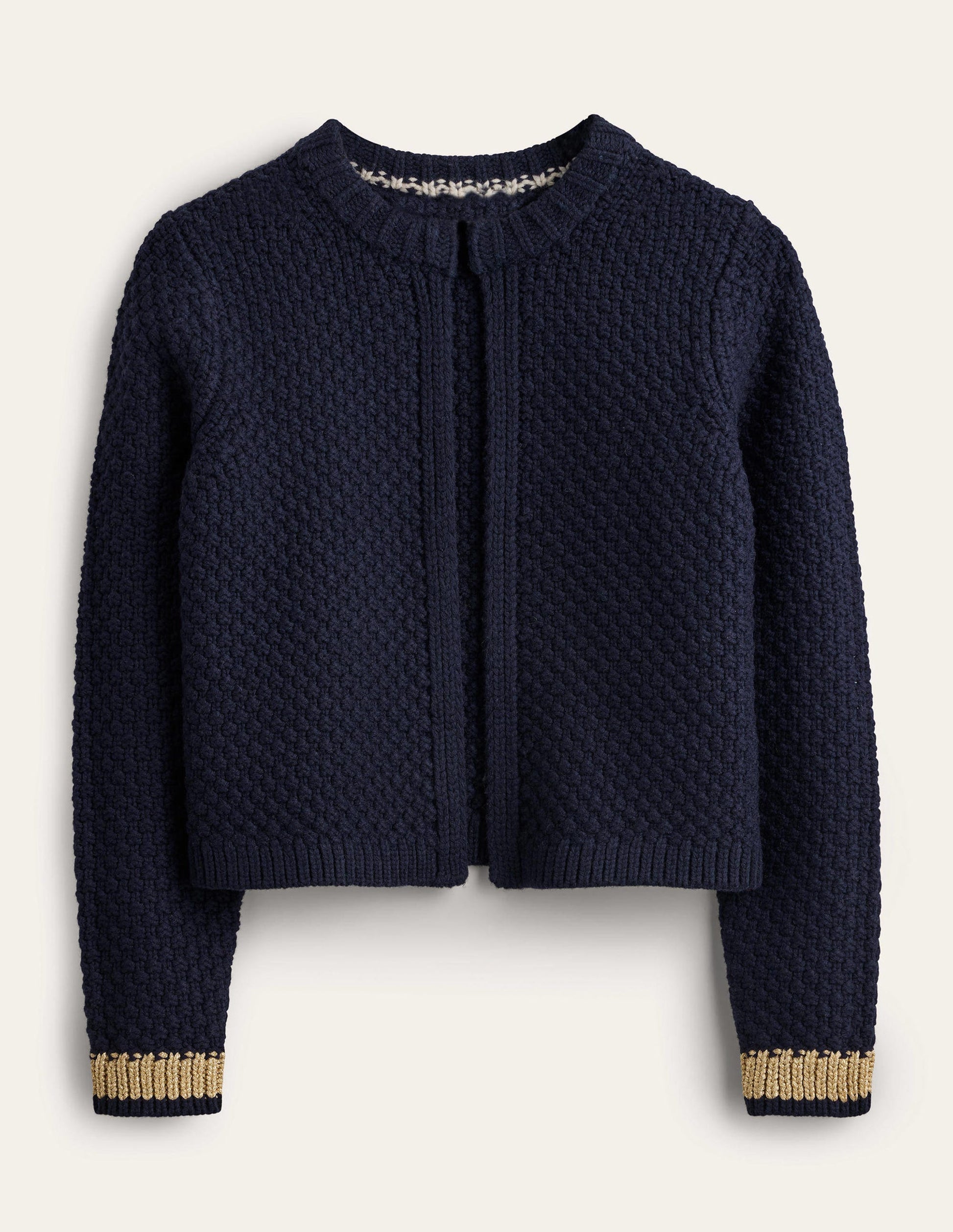 Textured Chunky Wool Cardigan-Navy, Gold-6