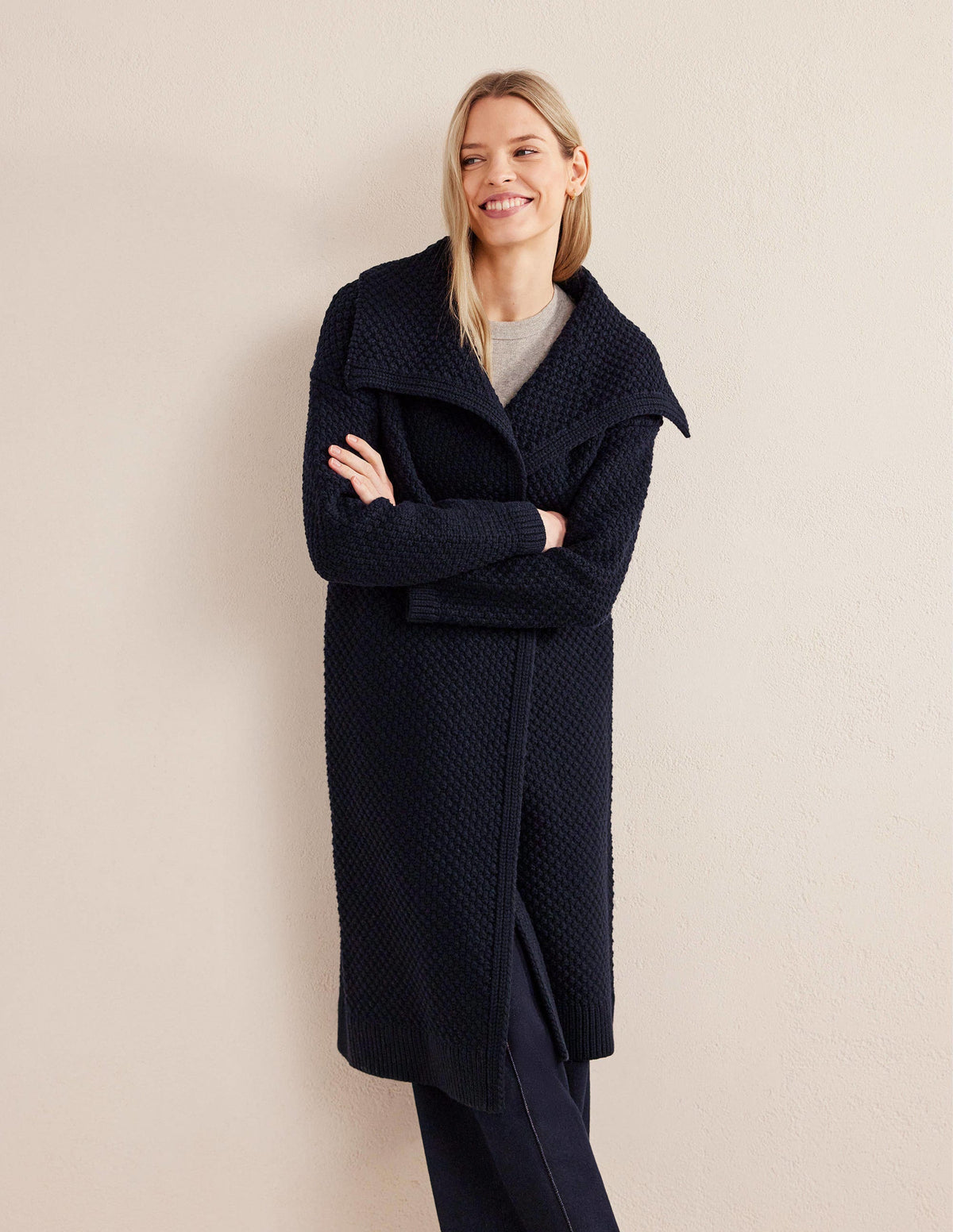Textured Chunky Wool Coatigan-Navy - Image 1