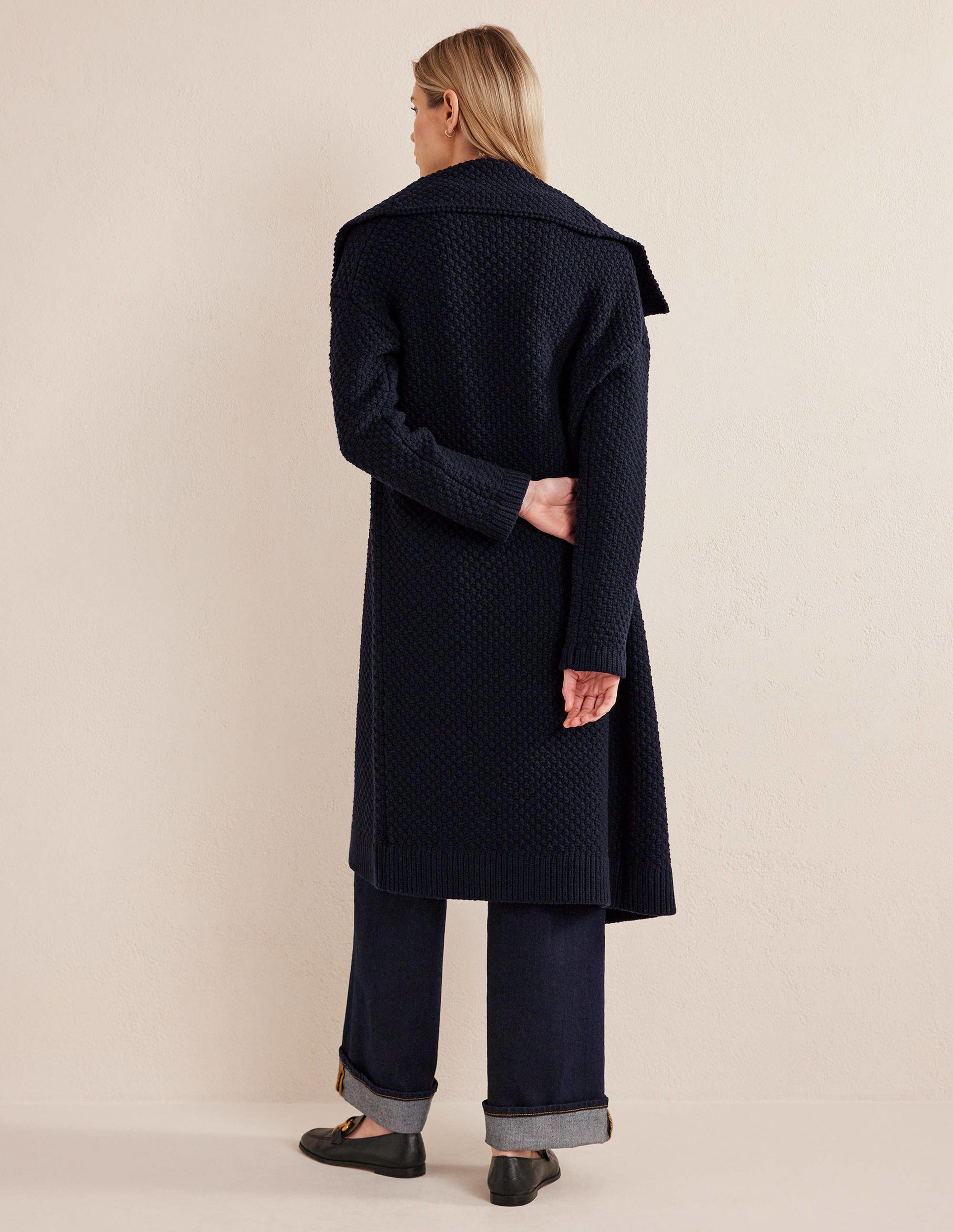 Textured Chunky Wool Coatigan-Navy - Image 3
