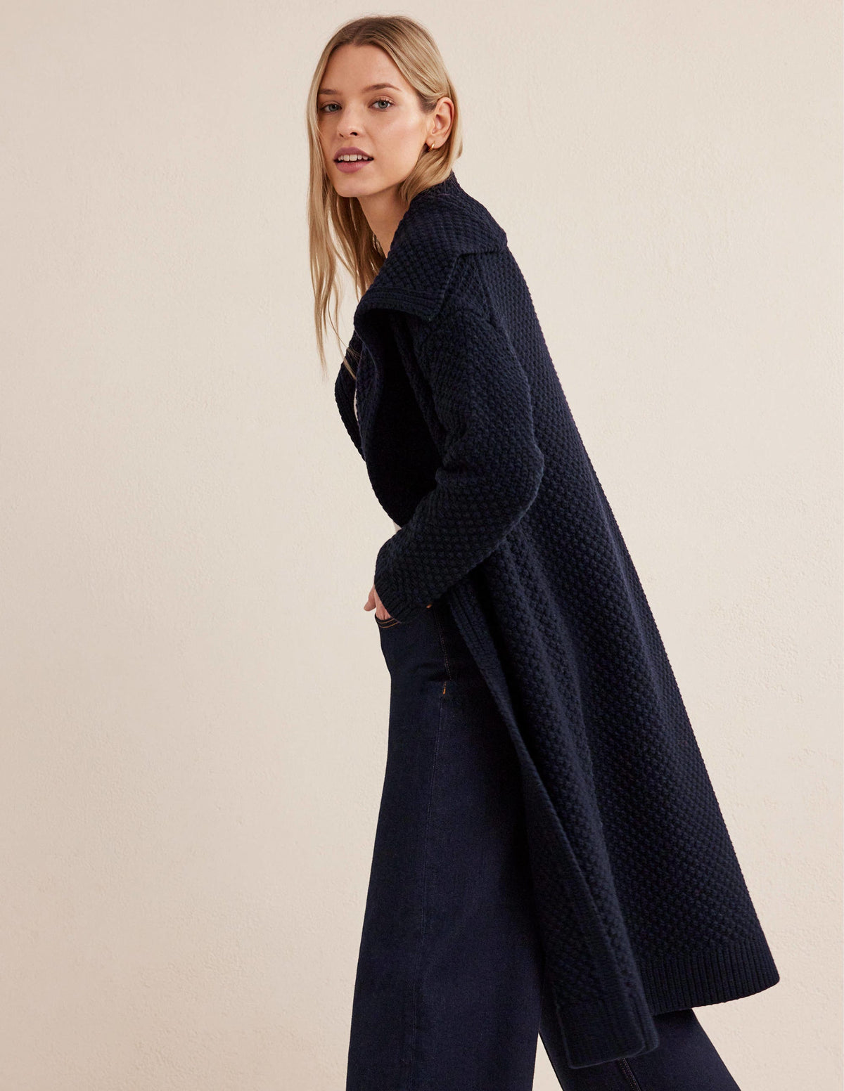 Textured Chunky Wool Coatigan-Navy-4