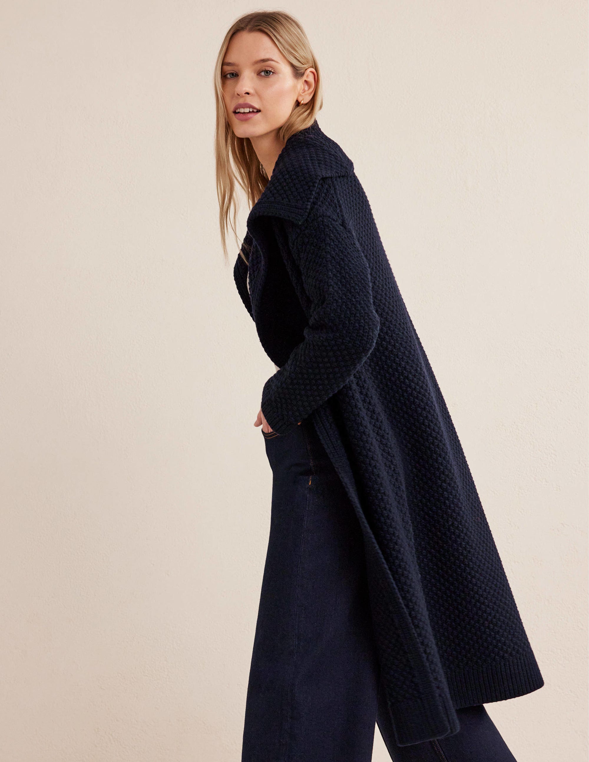 Textured Chunky Wool Coatigan-Navy - Image 4